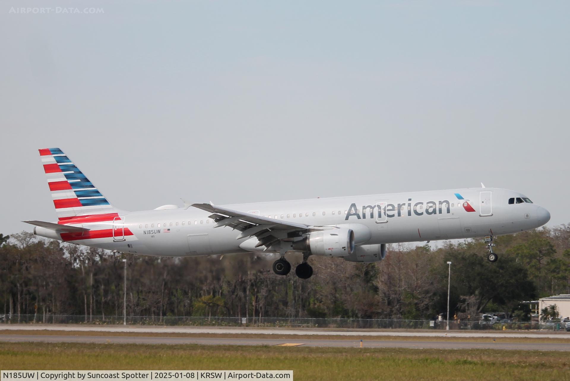 N185UW, 2002 Airbus A321-211 C/N 1666, American Flight 1094 arrives on Runway 6 at Southwest Florida International Airport following flight from Charlotte-Douglas International Airport