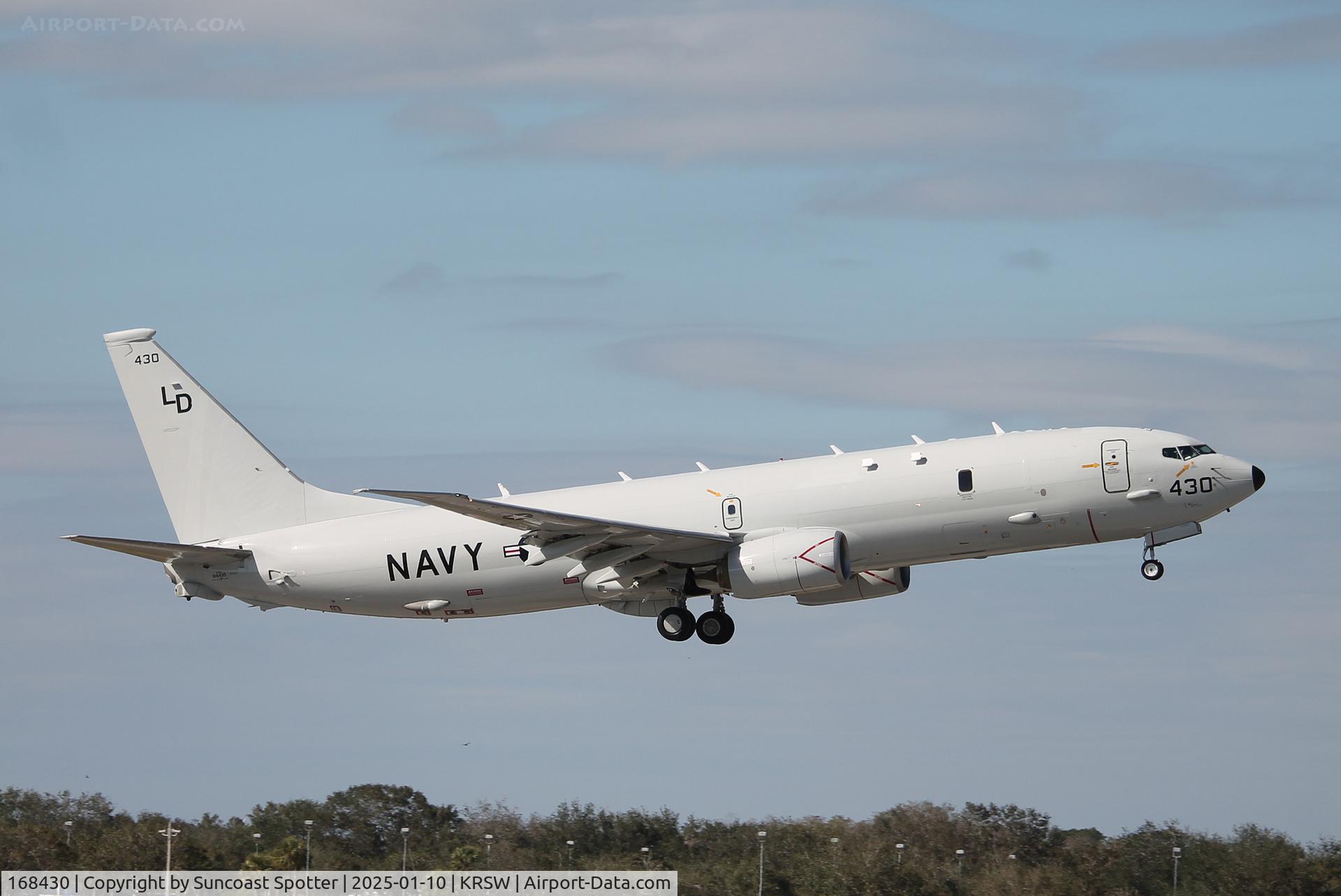 168430, 2012 Boeing P-8A Poseidon C/N 40810/3879, A U.S. Navy P-8 Poseidon from Patrol Squadron 10 at Naval Air Station Jacksonville performs pattern work at Southwest Florida International Airport