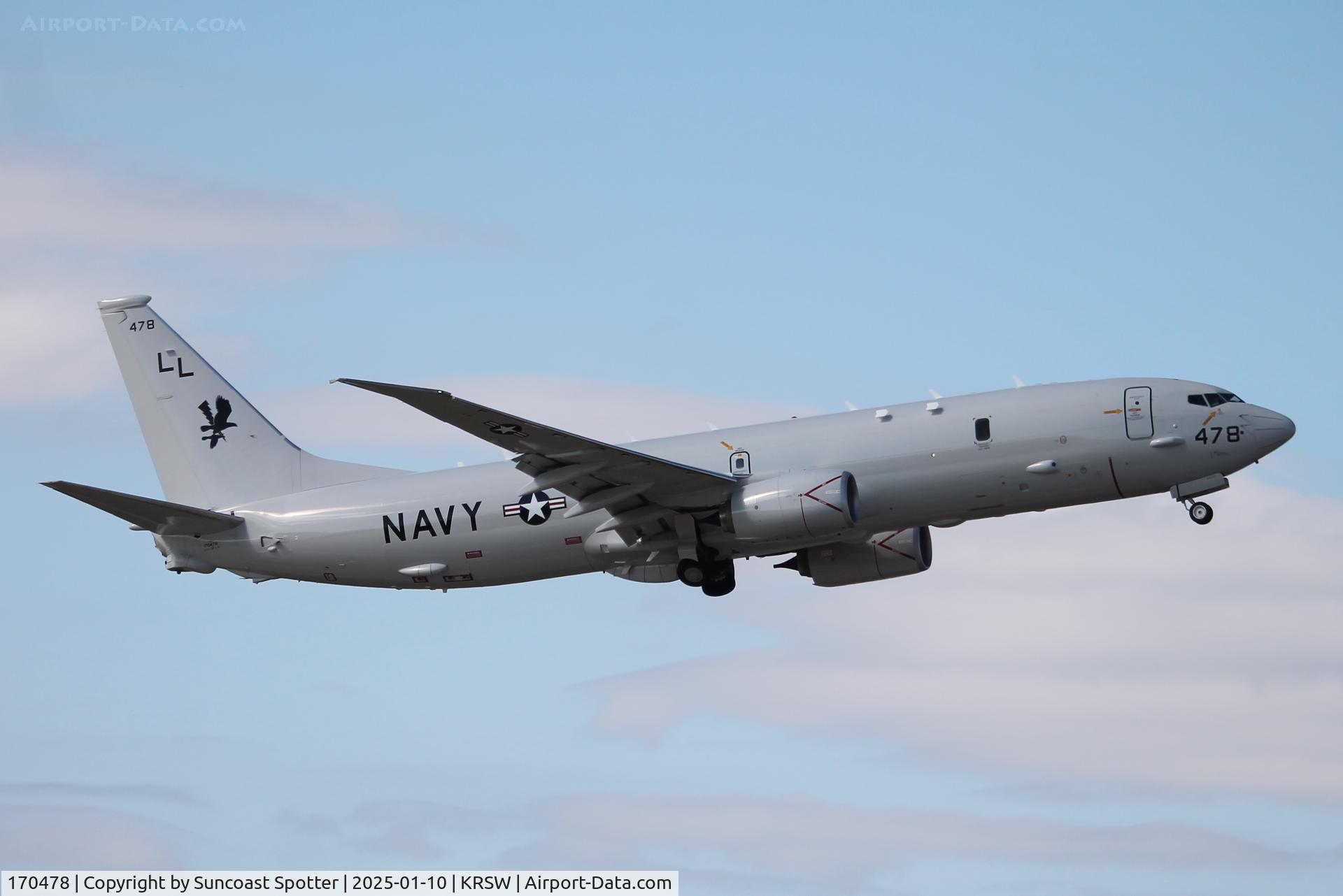 170478, 2024 Boeing P-8A (737-8FV) Poseidon C/N 67444, A US Navy P-8 Poseidon from Patrol Squadron 30 at Naval Air Station Jacksonville performs pattern work at Southwest Florida International Airport