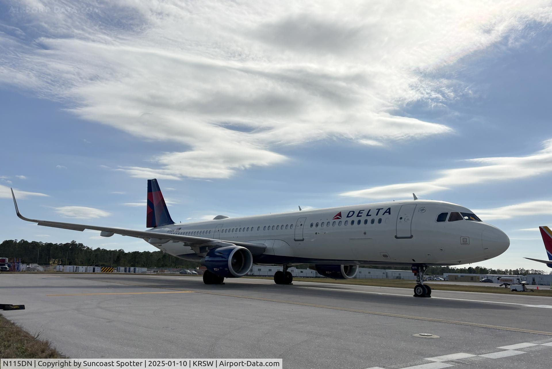 N115DN, 2021 Airbus A321-211 C/N 10132, Delta Airbus A321 parked at Southwest Florida International Airport as a result of flight cancellations due to a winter snow storm in the