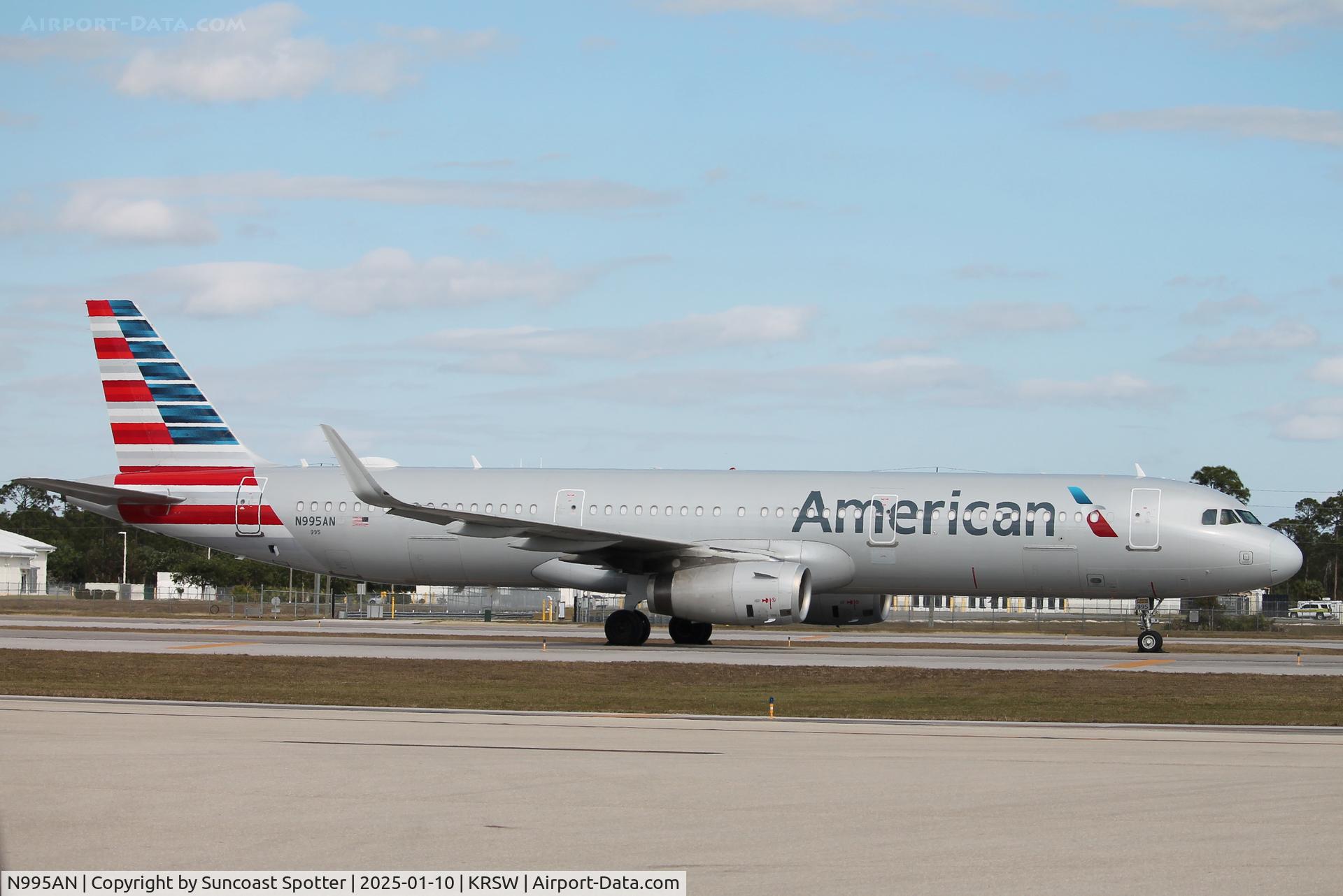 N995AN, 2016 Airbus A321-231 C/N 7301, American Airbus A321 parked at Southwest Florida International Airport as a result of flight cancellations due to a winter snow storm in the southeast United States