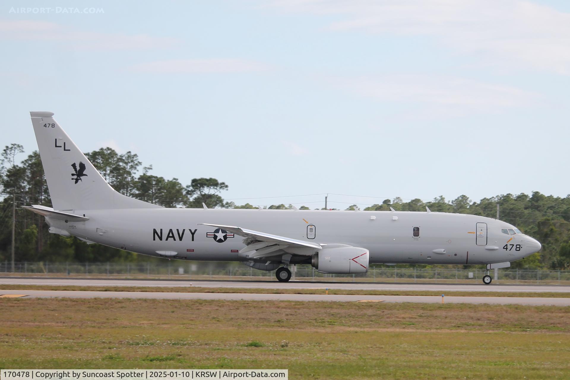 170478, 2024 Boeing P-8A (737-8FV) Poseidon C/N 67444, A US Navy P-8 Poseidon from Patrol Squadron 30 at Naval Air Station Jacksonville performs pattern work at Southwest Florida International Airport