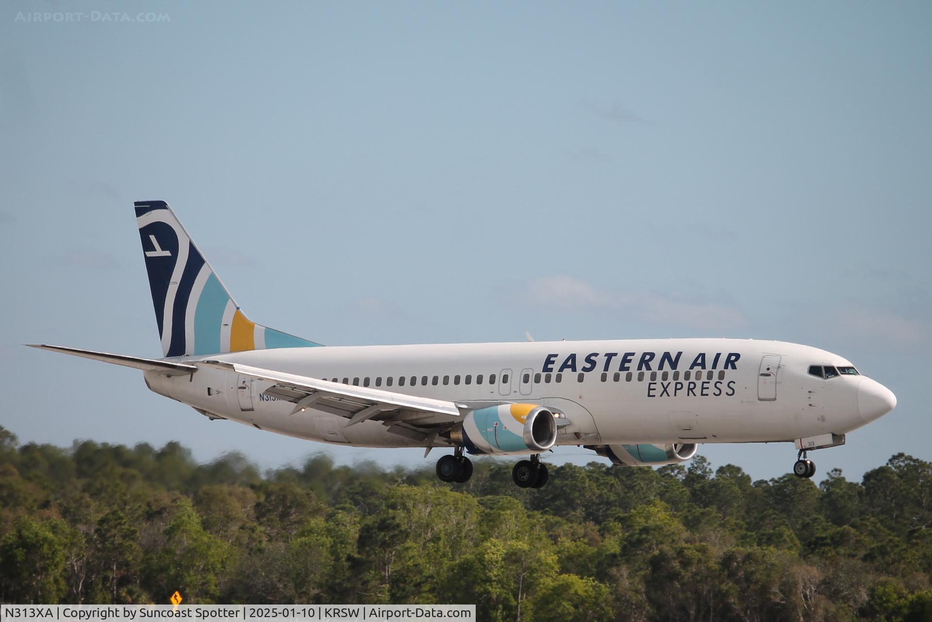 N313XA, 1991 Boeing 737-484 C/N 25313, Eastern Air Express Flight 2161 arrives on Runway 24 at Southwest Florida International Airport following flight from Santa Clara Airport