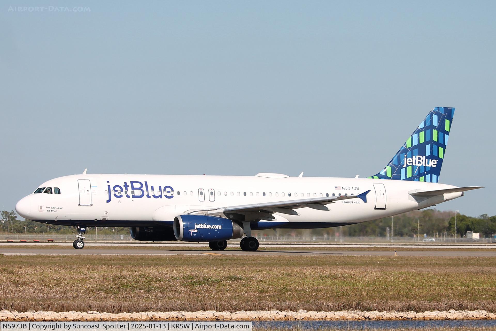 N597JB, 2004 Airbus A320-232 C/N 2307, JetBlue Flight 704 taxis at Southwest Florida International Airport prior to flight to Bradley International Airport