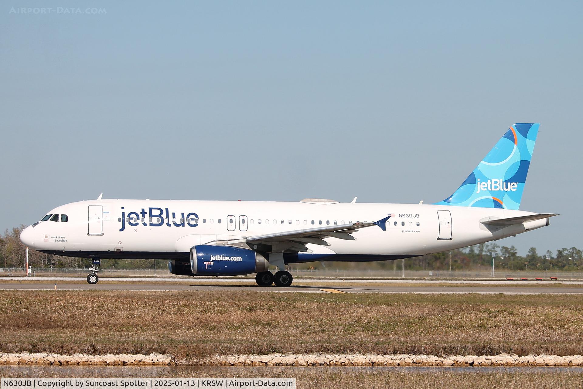 N630JB, 2005 Airbus A320-232 C/N 2640, JetBlue Flight 366 taxis at Southwest Florida International Airport prior to flight to Boston-Logan International