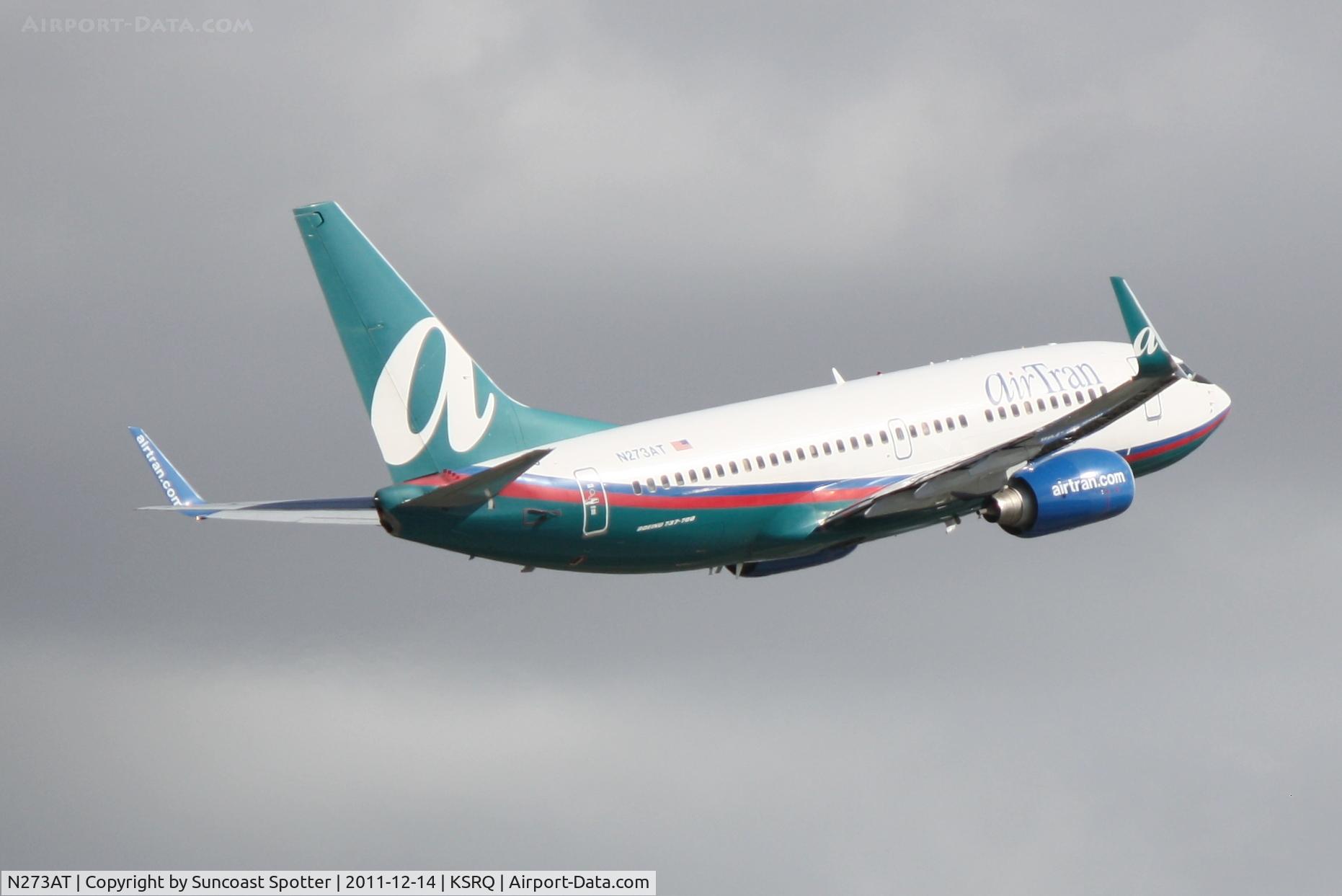 N273AT, 2005 Boeing 737-76N C/N 32662, AirTran Boeing 737-700 departs from Runway 14 at Sarasota-Bradenton International Airport