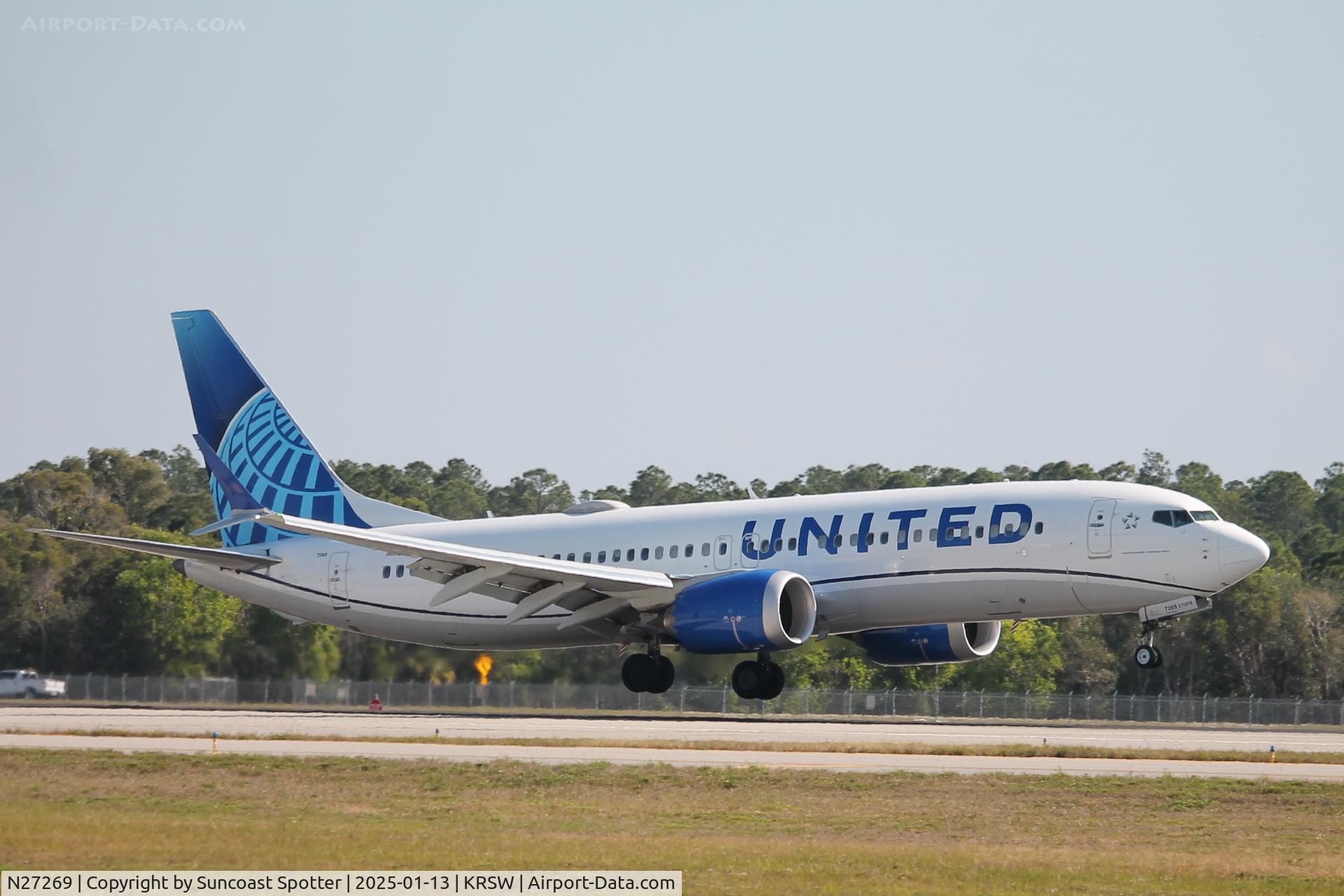N27269, 2022 Boeing 737-8 MAX C/N 67524, United Flight 1573 arrives on Runway 24 at Southwest Florida International Airport following flight from Houston-Bush Intercontinental Airport