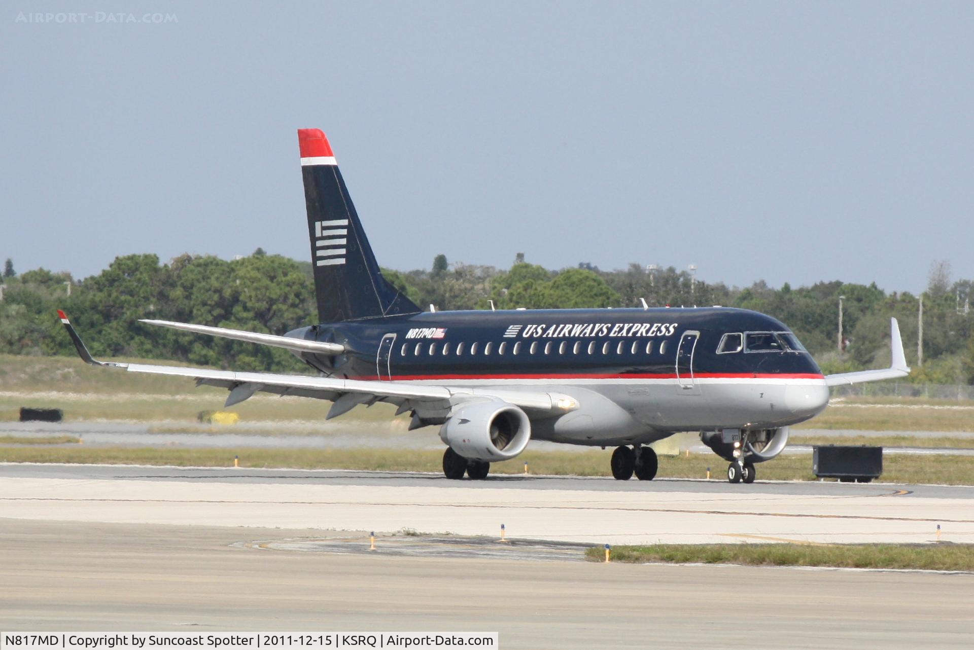 N817MD, 2004 Embraer 170SU (ERJ-170-100SU) C/N 17000038, Republic Airlines/US Airways Express Embraer 175 arrives at Sarasota-Bradenton International Airport