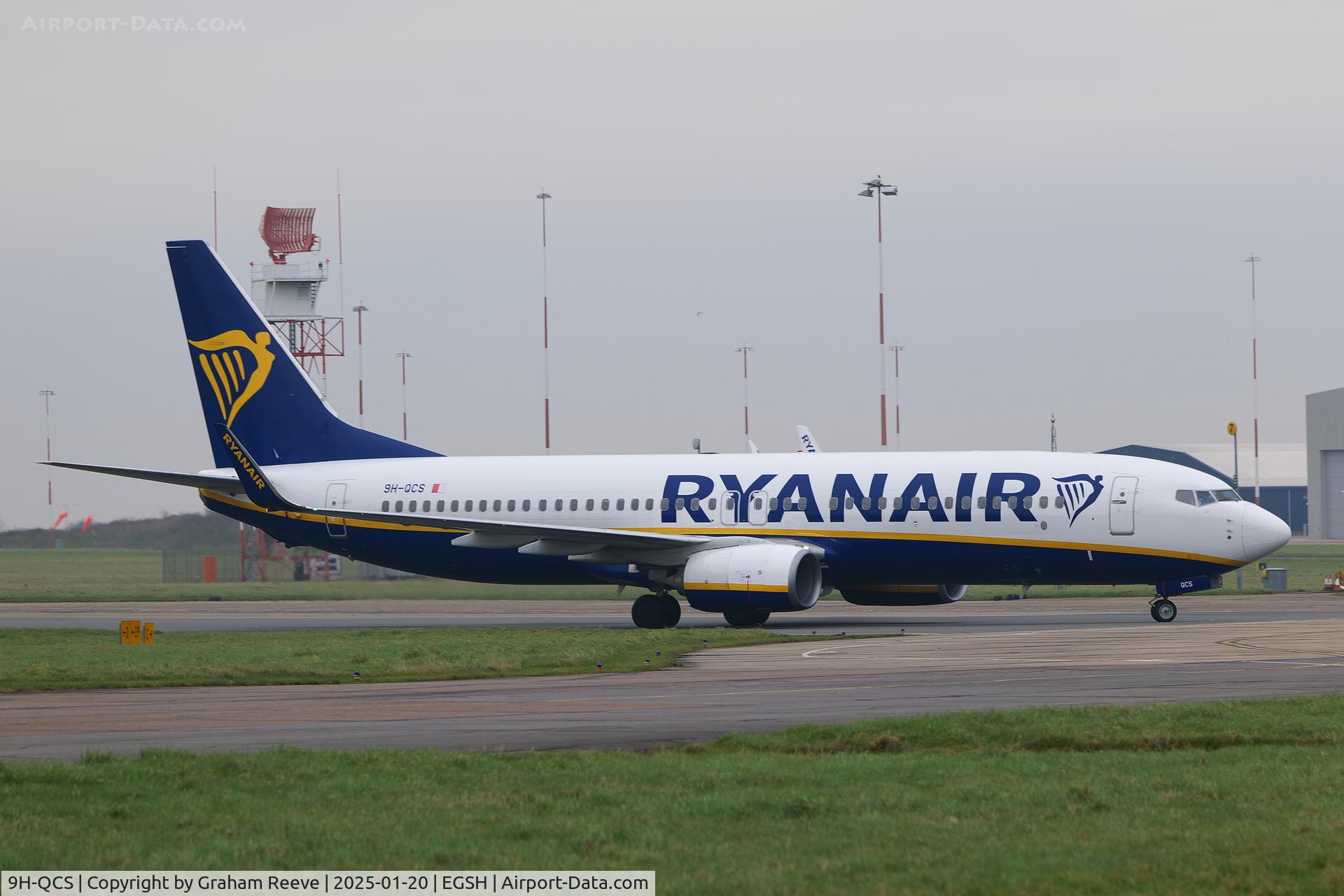 9H-QCS, 2016 Boeing 737-8AS C/N 44744, Just landed at Norwich,