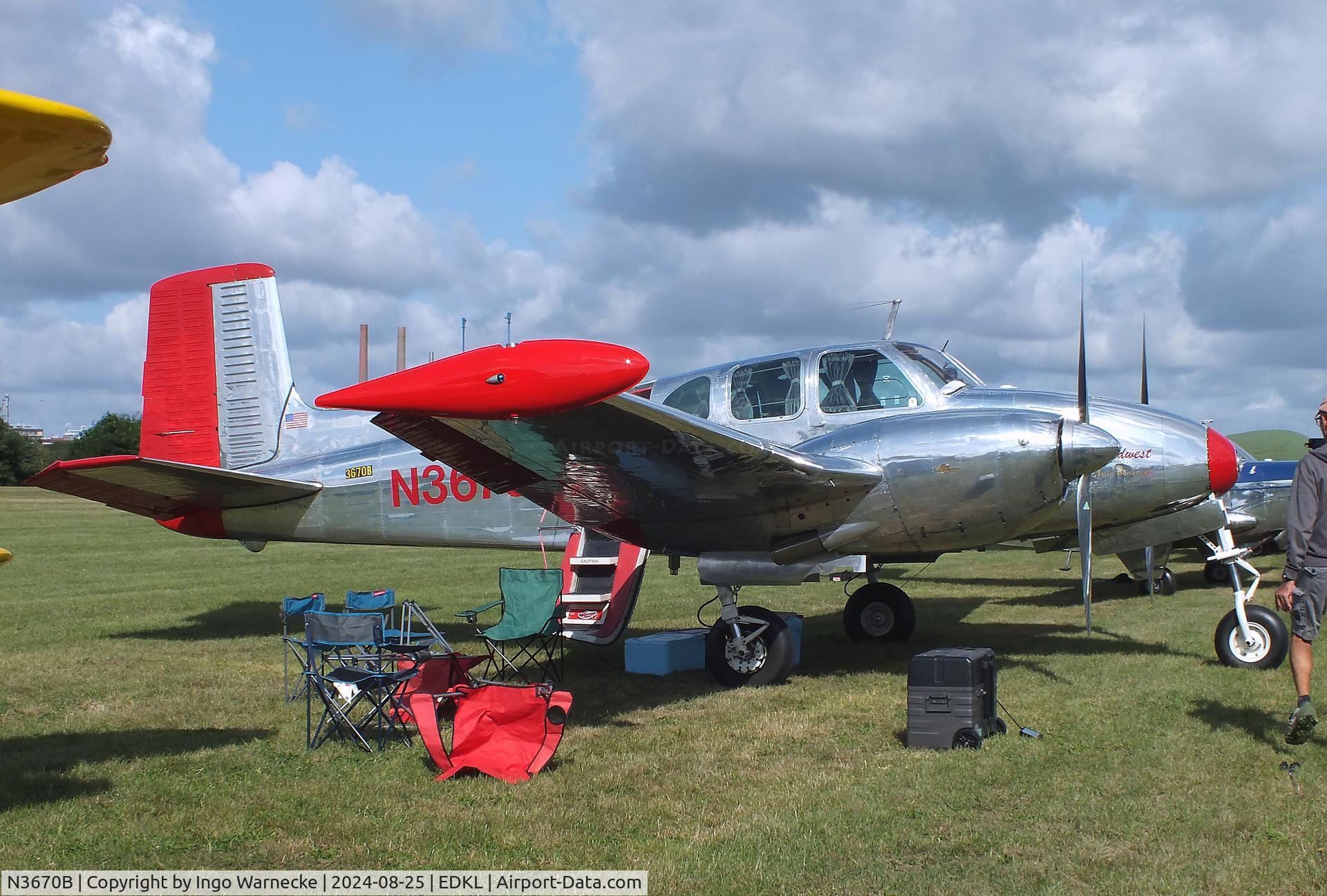 N3670B, 1954 Beech B50 C/N CH-63, Beechcraft B50 Twin Bonanza at the 2024 Flugplatzfest Leverkusen airfield display