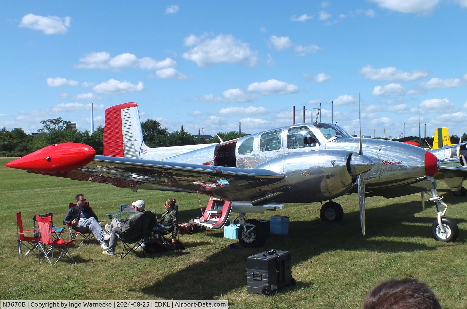 N3670B, 1954 Beech B50 C/N CH-63, Beechcraft B50 Twin Bonanza at the 2024 Flugplatzfest Leverkusen airfield display