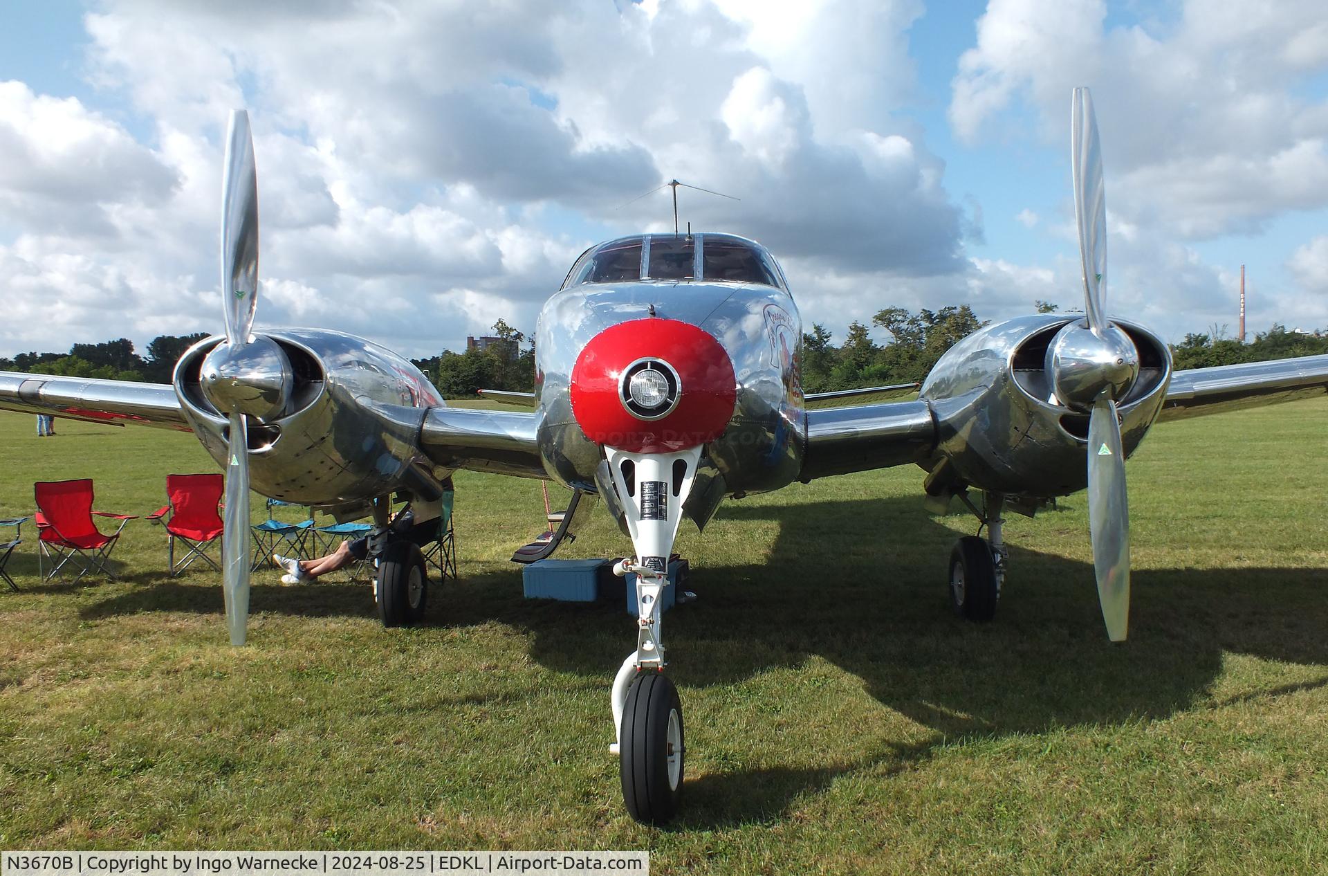 N3670B, 1954 Beech B50 C/N CH-63, Beechcraft B50 Twin Bonanza at the 2024 Flugplatzfest Leverkusen airfield display