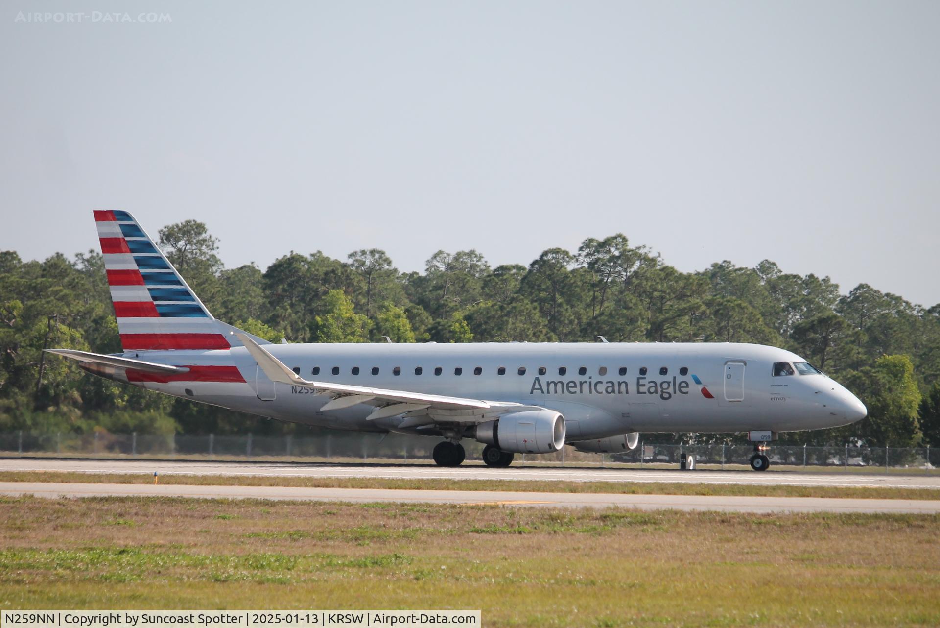 N259NN, 2017 Embraer 175LR (ERJ-170-200LR) C/N 17000682, American Flight 3690 operated by Envoy arrives on Runway 24 at Southwest Florida International Airport following flight from Reagan National Airport