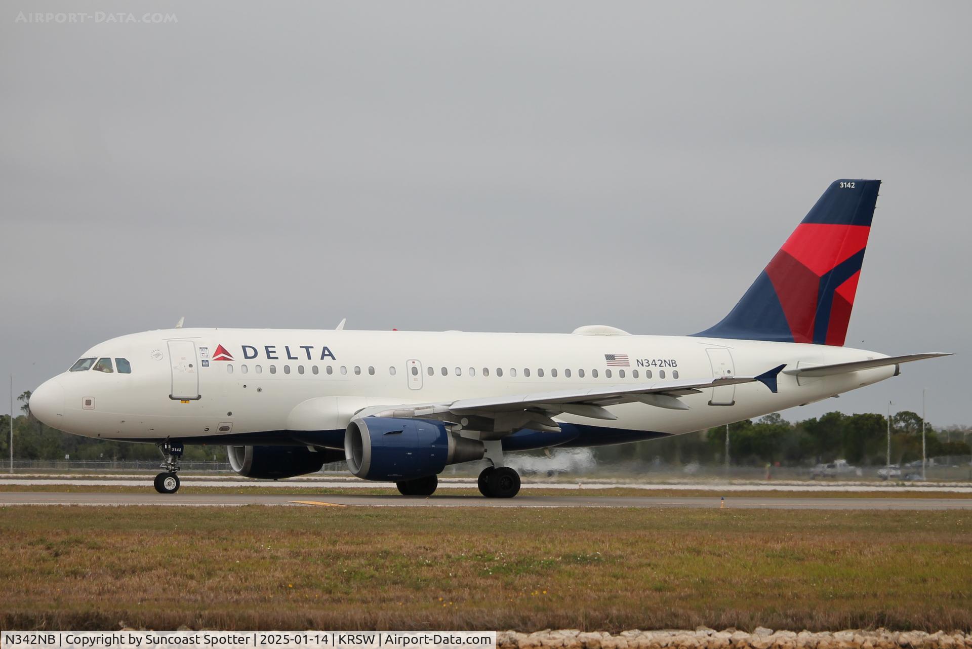 N342NB, 2002 Airbus A319-114 C/N 1746, Delta Flight 2320 taxis at Southwest Florida International Airport prior to flight to John F Kennedy International Airport