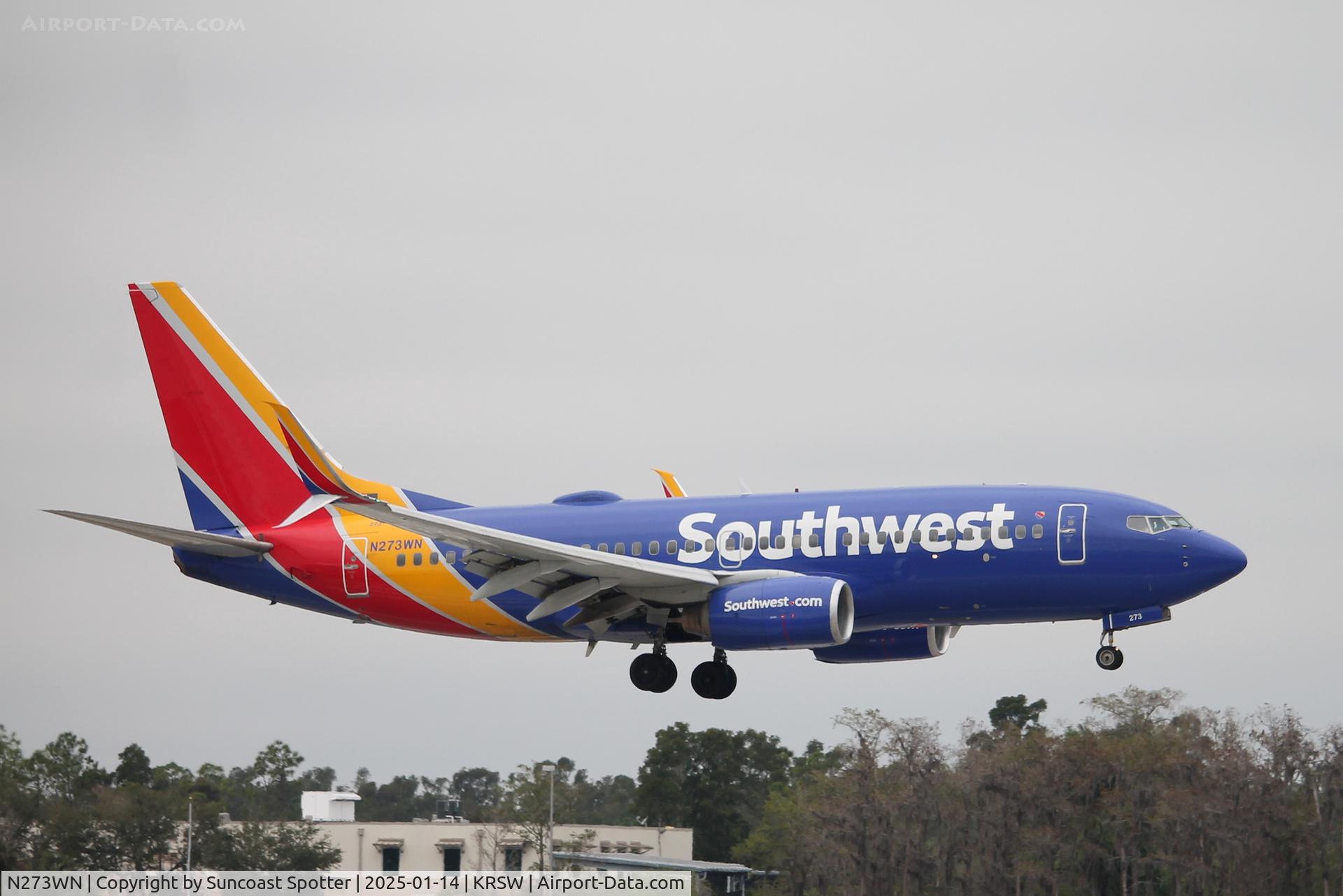 N273WN, 2007 Boeing 737-7H4 C/N 32528, Southwest Flight 2516 arrives on Runway 6 at Southwest Florida International Airport following flight from St Louis-Lambert International Airport