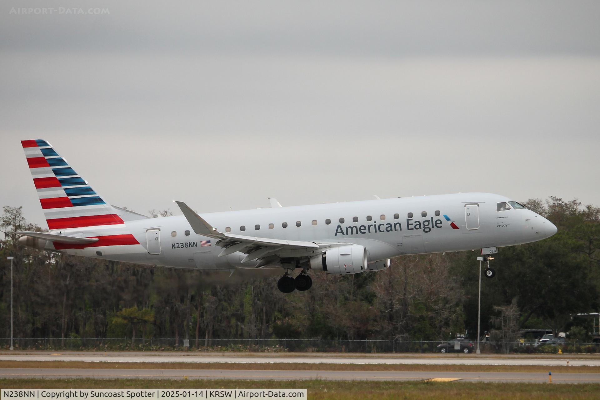 N238NN, 2016 Embraer 175LR (ERJ-170-200LR) C/N 17000584, American Flight 3690 operated by Envoy arrives on Runway 6 at Southwest Florida International Airport following flight from Reagan National Airport