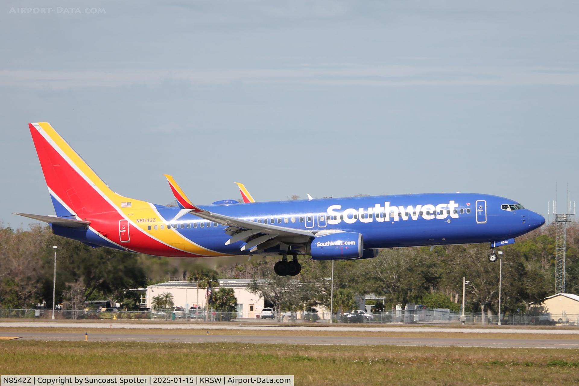 N8542Z, 2017 Boeing 737-8H4 C/N 63581, Southwest Flight 1874 arrives on Runway 6 at Southwest Florida International Airport following flight from Baltimore-Washington International Airport