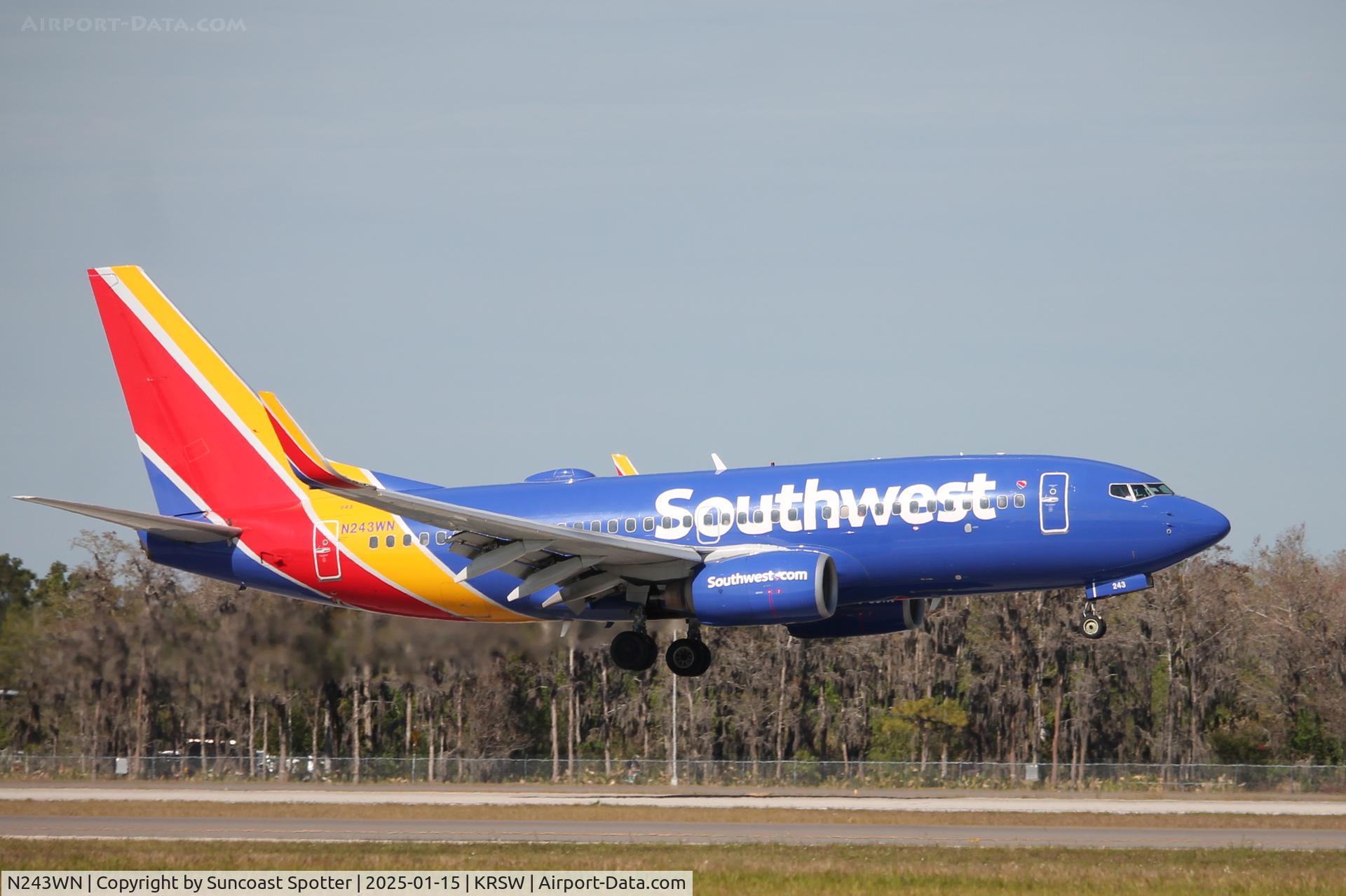 N243WN, 2006 Boeing 737-7H4 C/N 34863, Southwest Flight 246 arrives on Runway 6 at Southwest Florida International Airport following flight from John Glenn Columbus International Airport