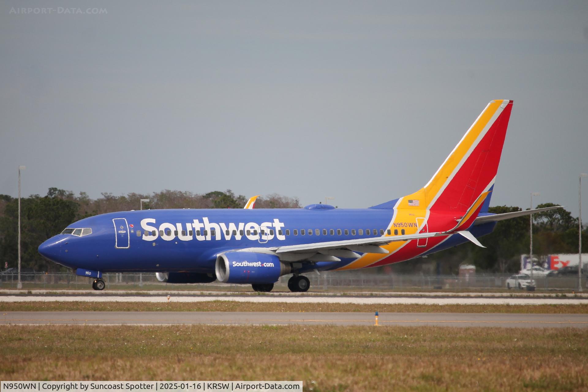 N950WN, 2010 Boeing 737-7H4 C/N 36664, Southwest Flight 1132 taxis at Southwest Florida International Airport prior to flight to Dallas Love Field