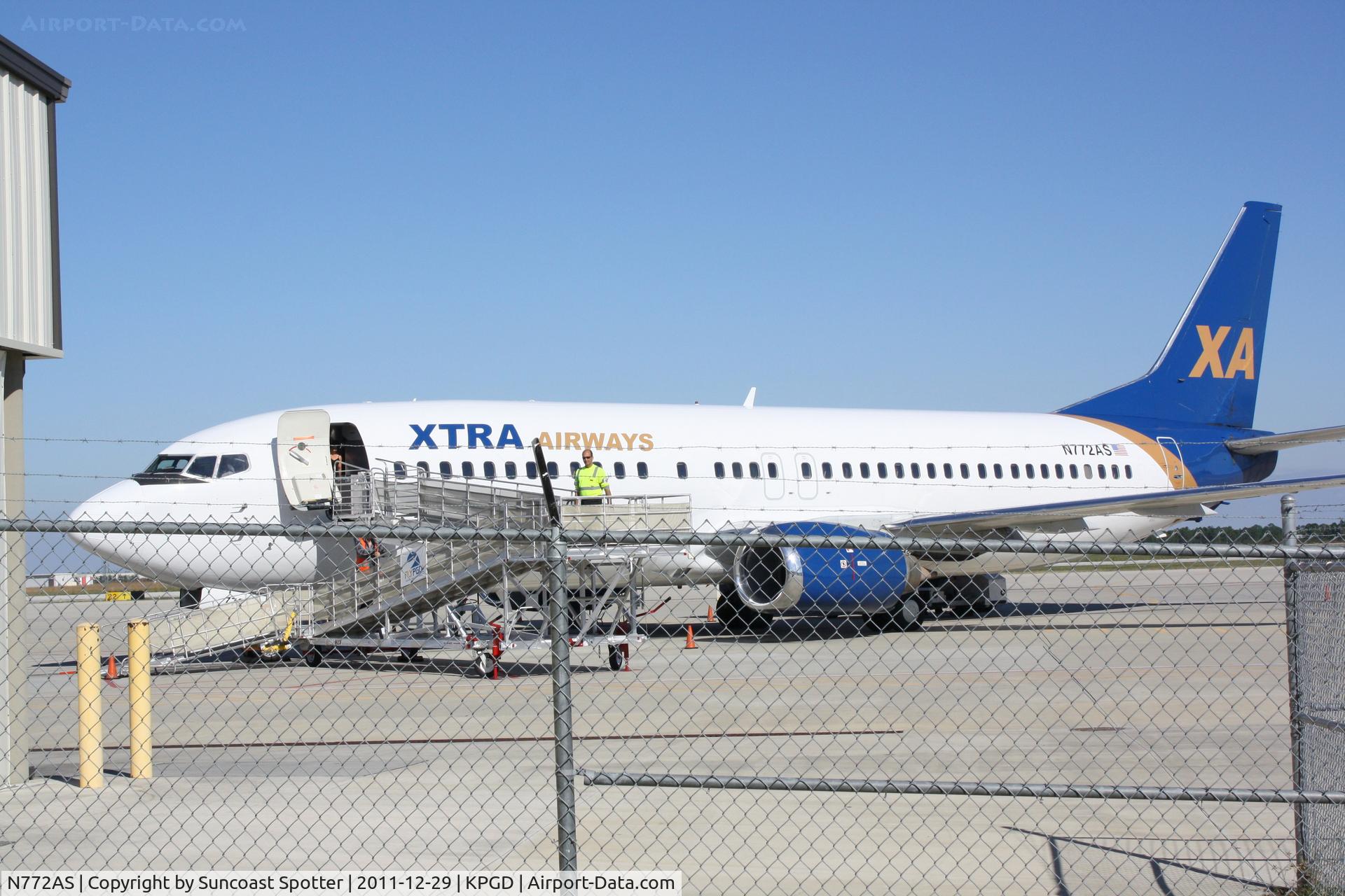 N772AS, 1993 Boeing 737-4Q8 C/N 25105, Xtra Airways Flight 112 sits at the gate at Charlotte County Airport following a flight from Niagara Falls International Airport
