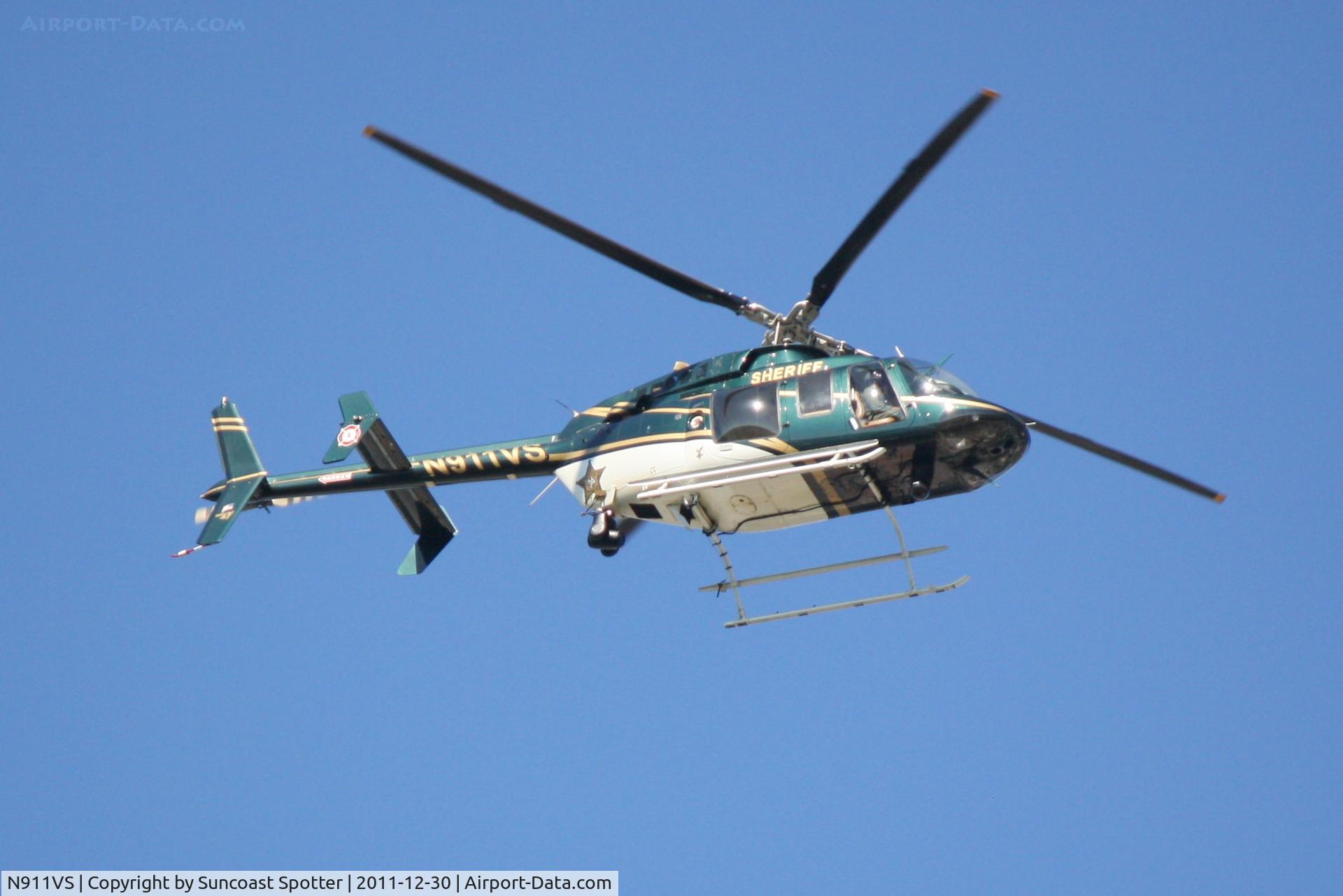 N911VS, 2005 Bell 407 C/N 53650, Sarasota Sheriff's Office Air One in flight over Central Sarasota