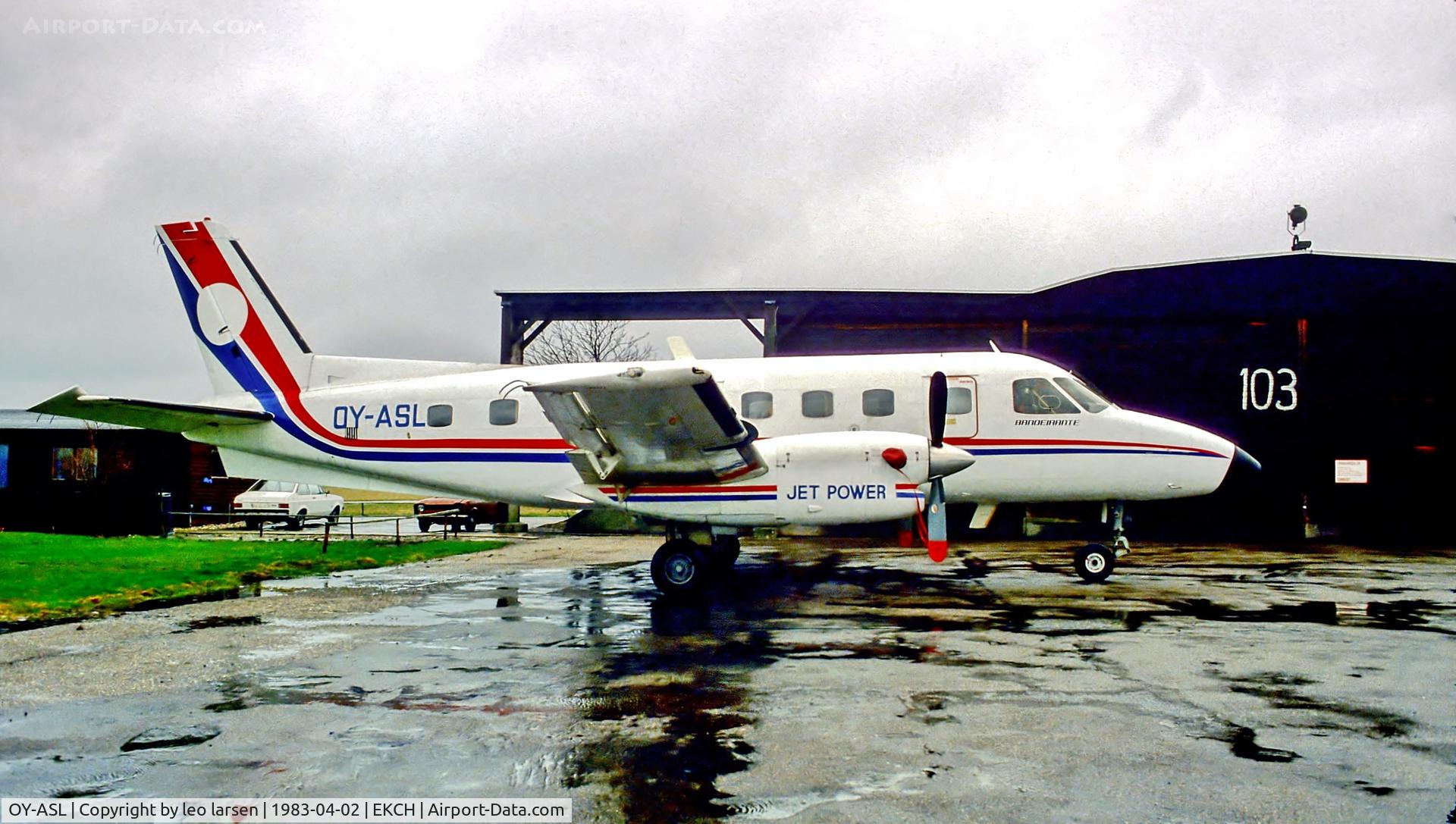 OY-ASL, 1978 Embraer EMB-110P1 Bandeirante C/N 110.165, Copenhagen 2.4.1983