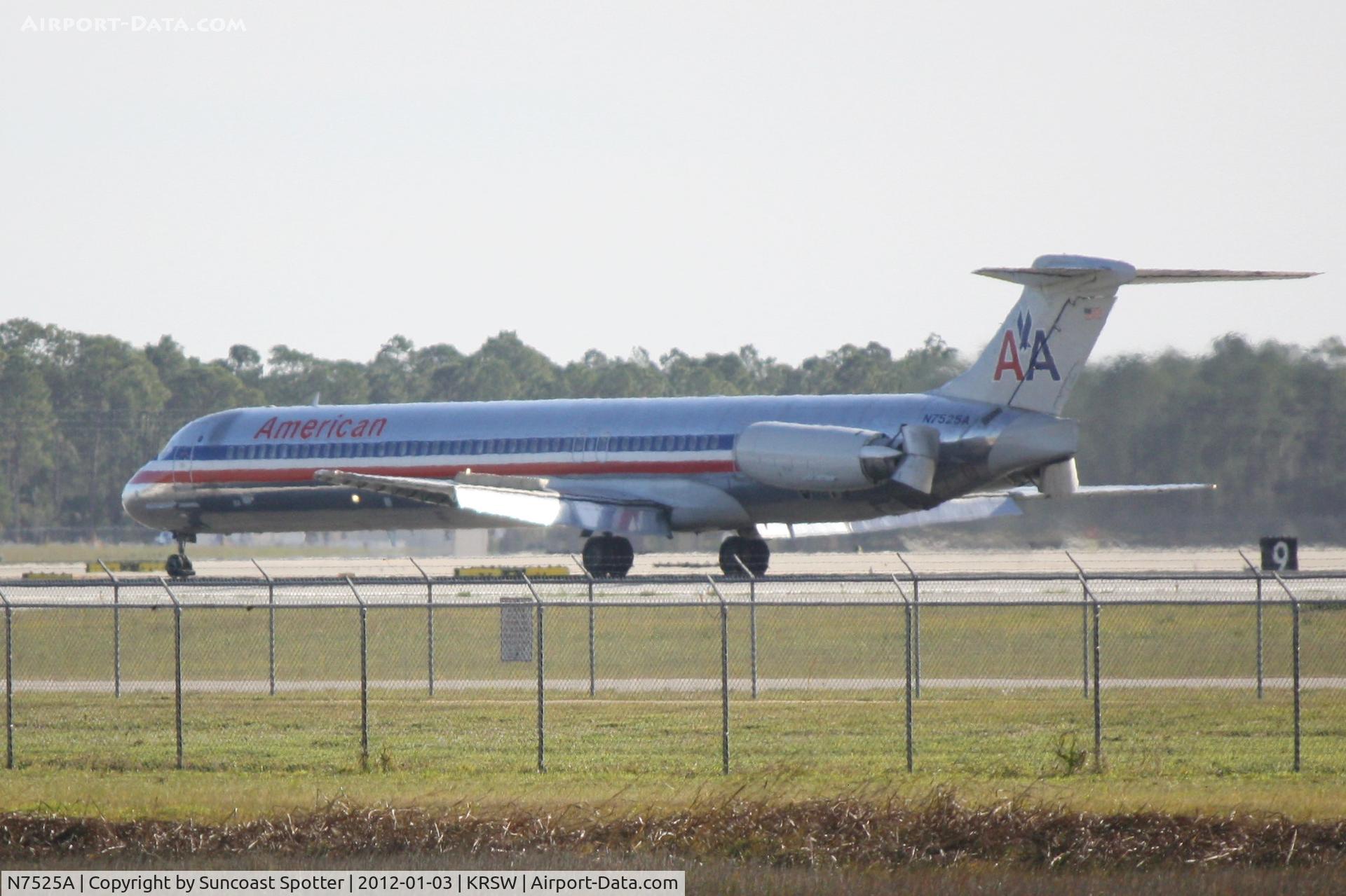 N7525A, 1990 McDonnell Douglas MD-82 (DC-9-82) C/N 49917, American Airlines Flight 1866 arrives on Runway 6 of Southwest Florida International Airport following a flight from Chicago-O'Hare International Airport