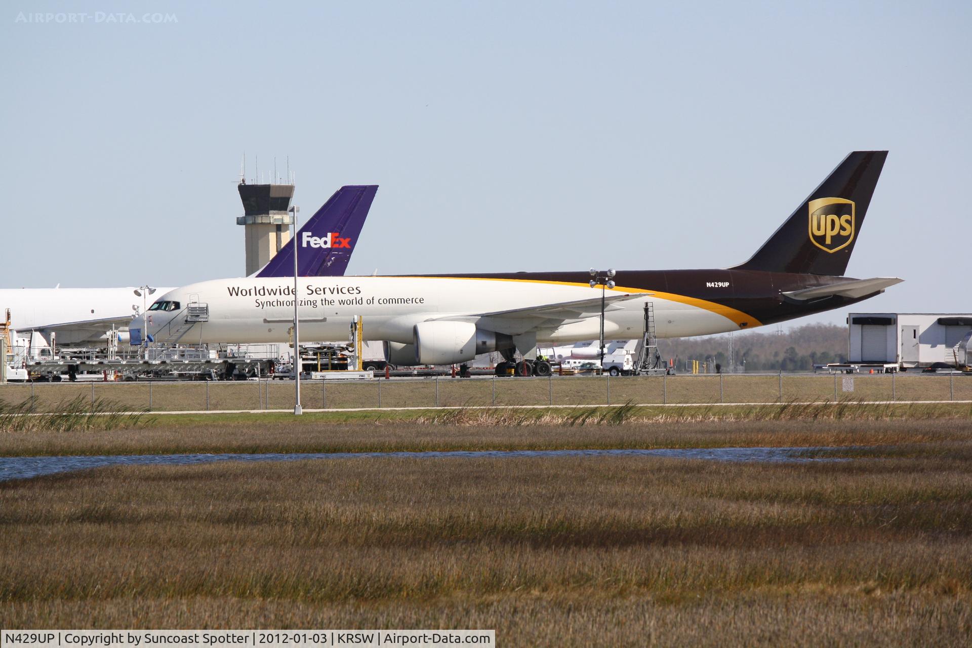N429UP, 1992 Boeing 757-24APF C/N 25460, UPS Cargo Jet sitting on tarmac at Southwest Florida International Airport