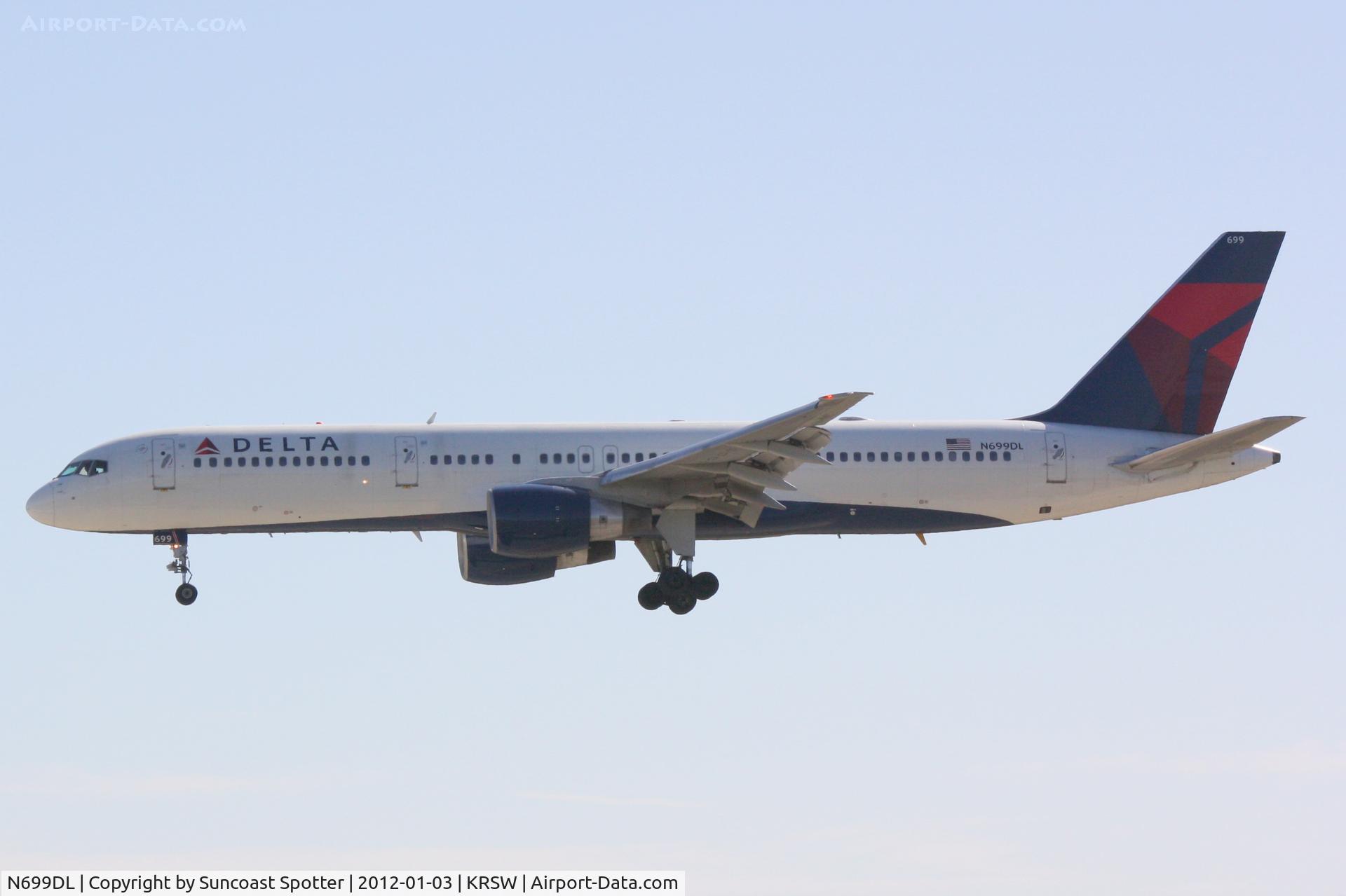 N699DL, 1999 Boeing 757-232 C/N 29970, Delta Flight 1409 on approach to Runway 6 at Southwest Florida International Airport following a flight from Detroit Metropolitan International Airport