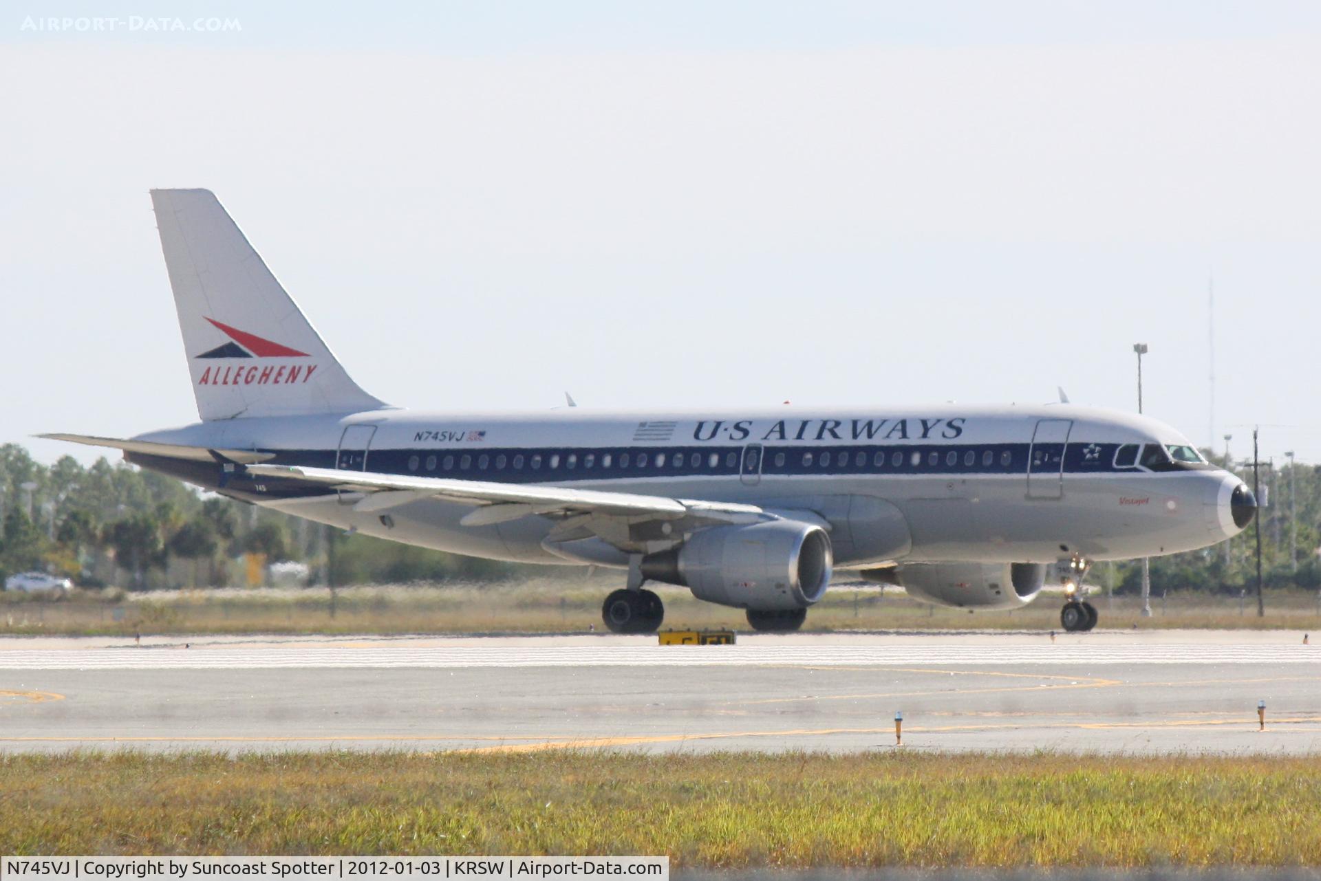N745VJ, 2000 Airbus A319-112 C/N 1289, US Airways Flight 1932 taxis for departure at Southwest Florida International Airport preparing for a flight to Philadelphia International Airport
