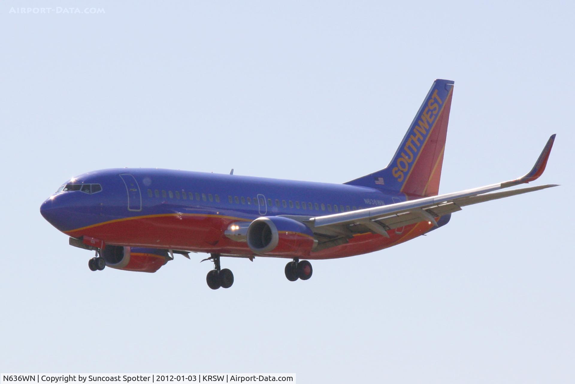 N636WN, 1996 Boeing 737-3H4 C/N 27709, Southwest Flight 106 on approach to Runway 6 at Southwest Florida International Airport following a flight from Philadelphia International Airport