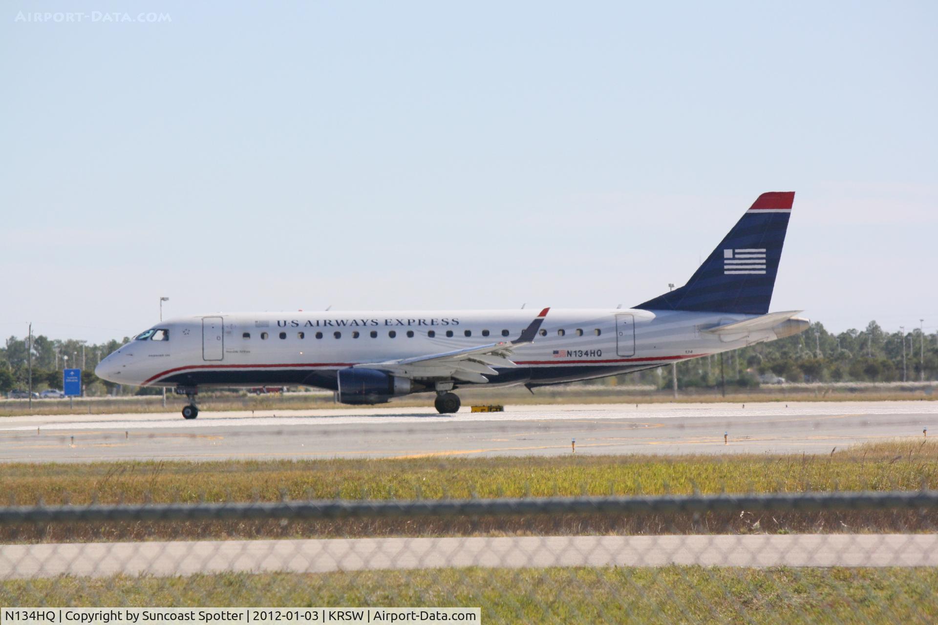 N134HQ, 2008 Embraer 175LR (ERJ-170-200LR) C/N 17000220, Republic Airlines/US Airways Express Flight 3151 departs from Runway 6 at Southwest Florida International Airport enroute to Reagan National Airport
