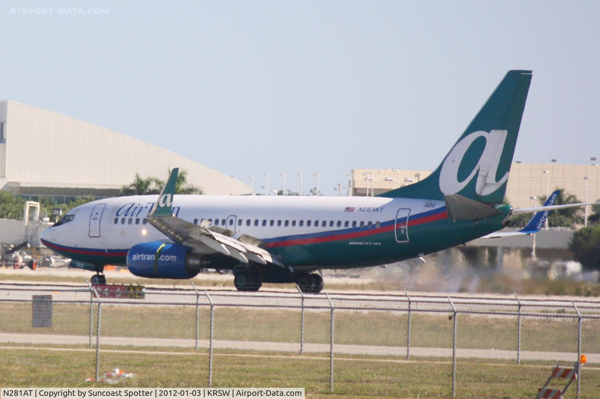 N281AT, 2006 Boeing 737-7BD C/N 33922, AirTran Flight 1154 on arrival to Runway 6 at Southwest Florida International Airport following a flight from Indianapolis International Airport