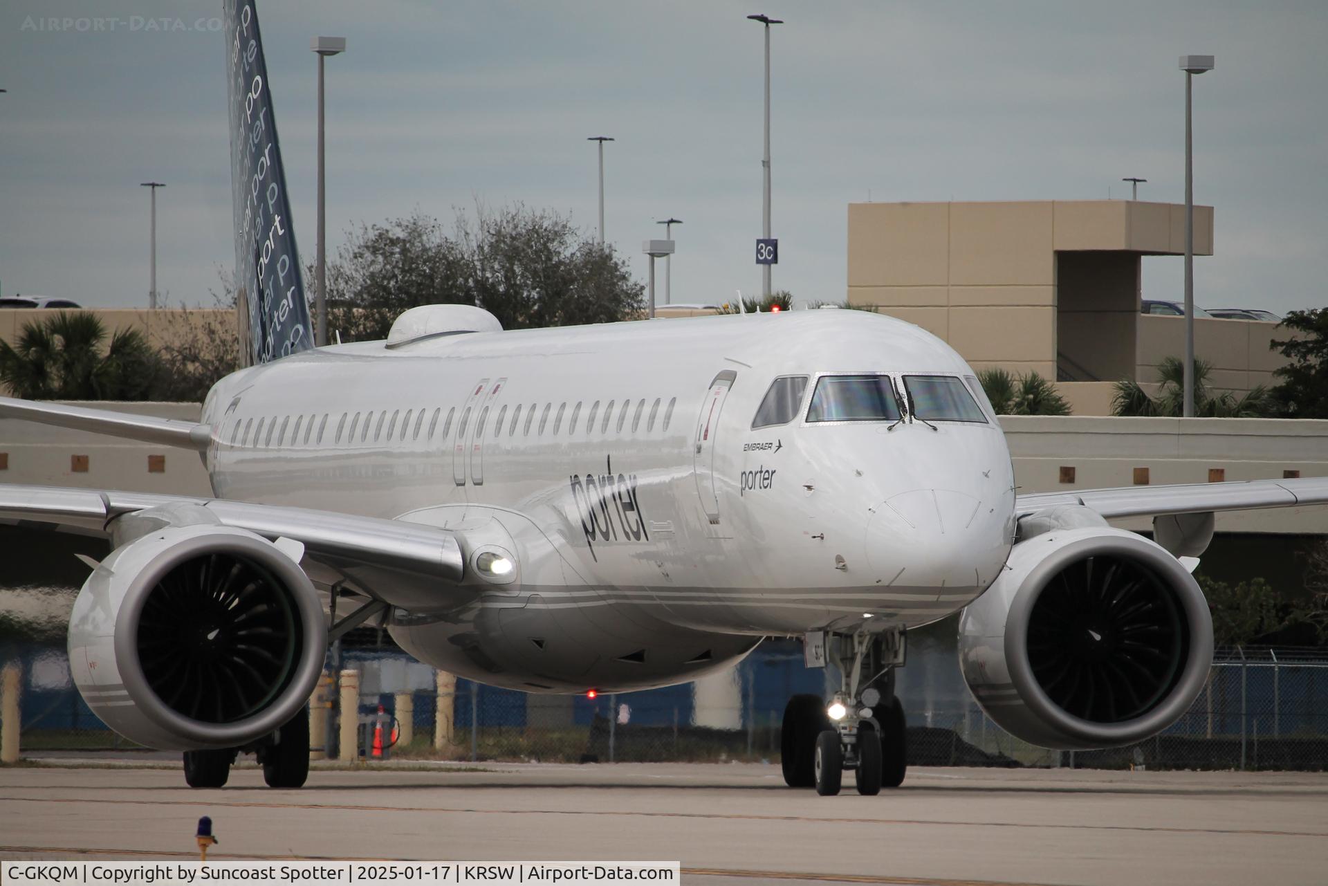 C-GKQM, 2022 Embraer E195-E2 C/N 19020072, Porter Flight 570 taxis at Southwest Florida International Airport prior to flight to Montreal-Trudeau International Airport