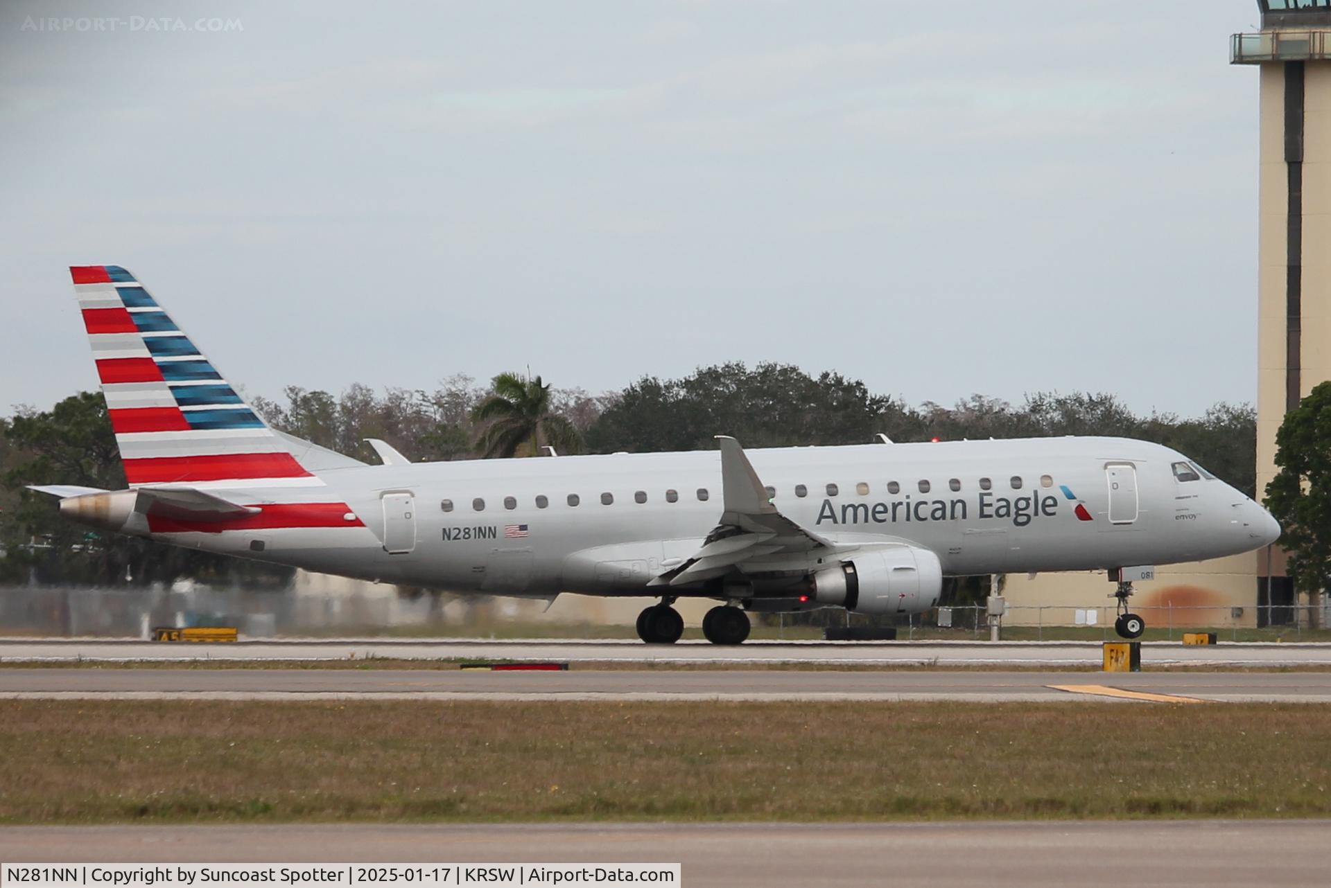 N281NN, 2019 Embraer 175LR (ERJ-170-200LR) C/N 1700081, American Flight 3785 operated by Envoy departs Runway 6 at Southwest Florida International Airport enroute to Reagan National Airport