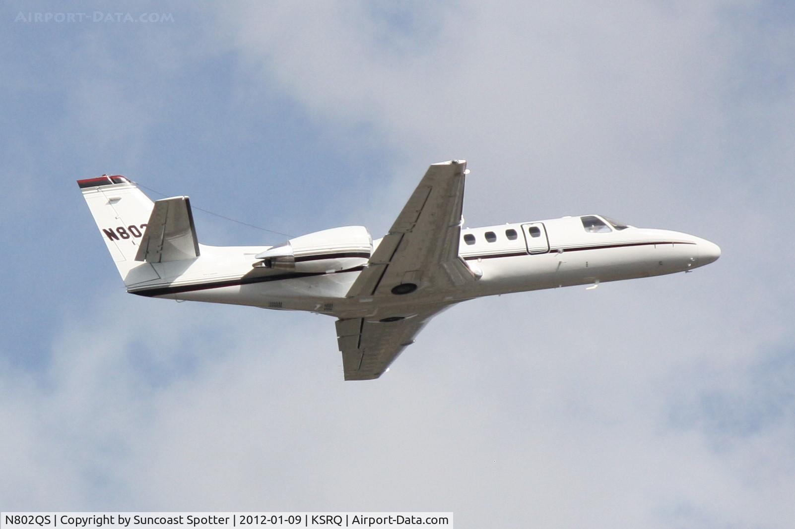 N802QS, 2006 Cessna 560 Citation Encore C/N 560-0706, Execjet Flight 802P departs Runway 14 at Sarasota-Bradenton International Airport enroute to Chicago/Midway International Airport