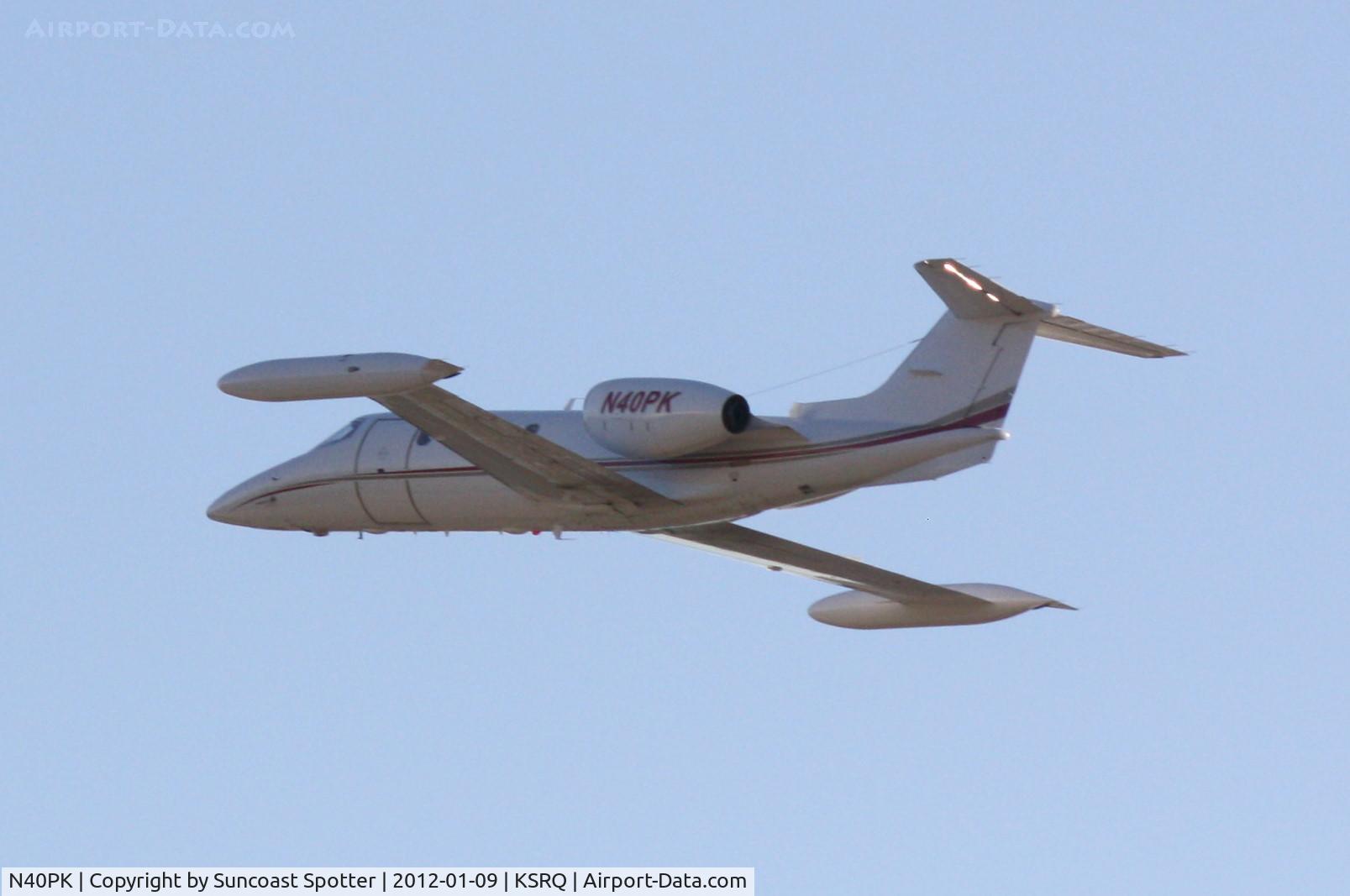 N40PK, 1979 Gates Learjet Corp. 35A C/N 260, N40PK departs Runway 14 at Sarasota-Bradenton International Airport enroute to Owen Roberts International Airport