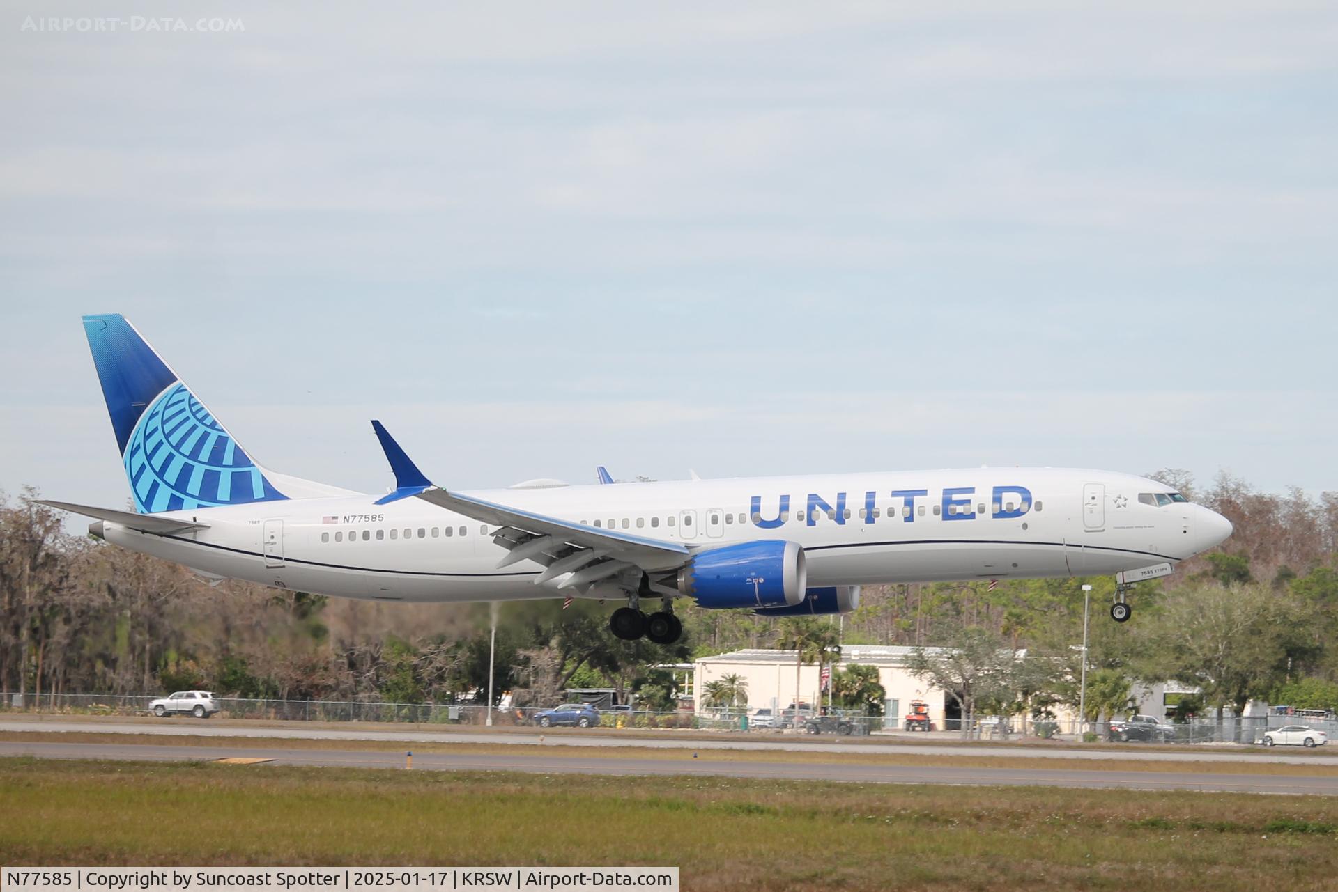 N77585, 2024 Boeing 737-9 MAX C/N 68826, United Flight 1573 arrives on Runway 6 at Southwest Florida International Airport following flight from Houston-Bush Intercontinental Airport