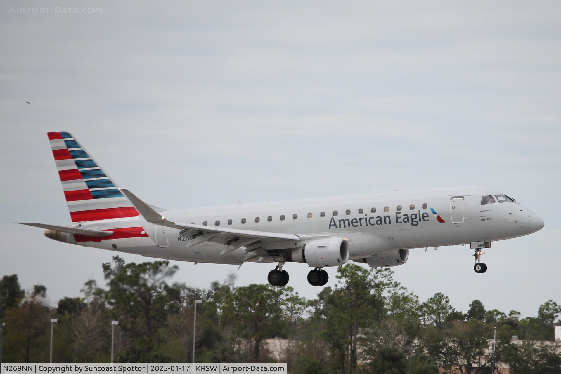N269NN, 2019 Embraer 175LR (ERJ-170-200LR) C/N 17000774, American Flight 3690 operated by Envoy arrives on Runway 6 at Southwest Florida International Airport following flight from Reagan National Airport