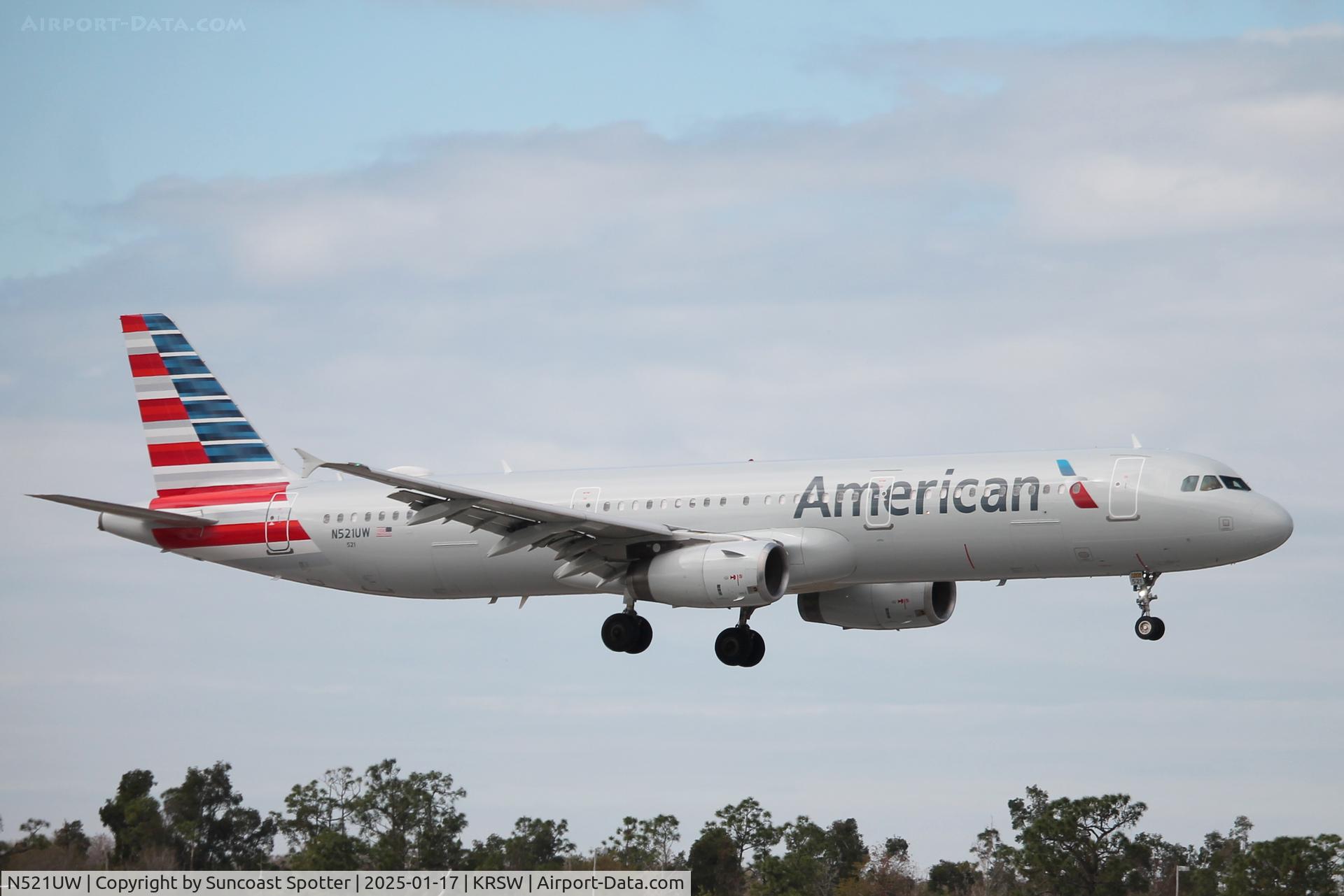 N521UW, 2009 Airbus A321-231 C/N 3944, American Flight 1094 arrives on Runway 6 at Southwest Florida International Airport following flight from Charlotte-Douglas International Airport