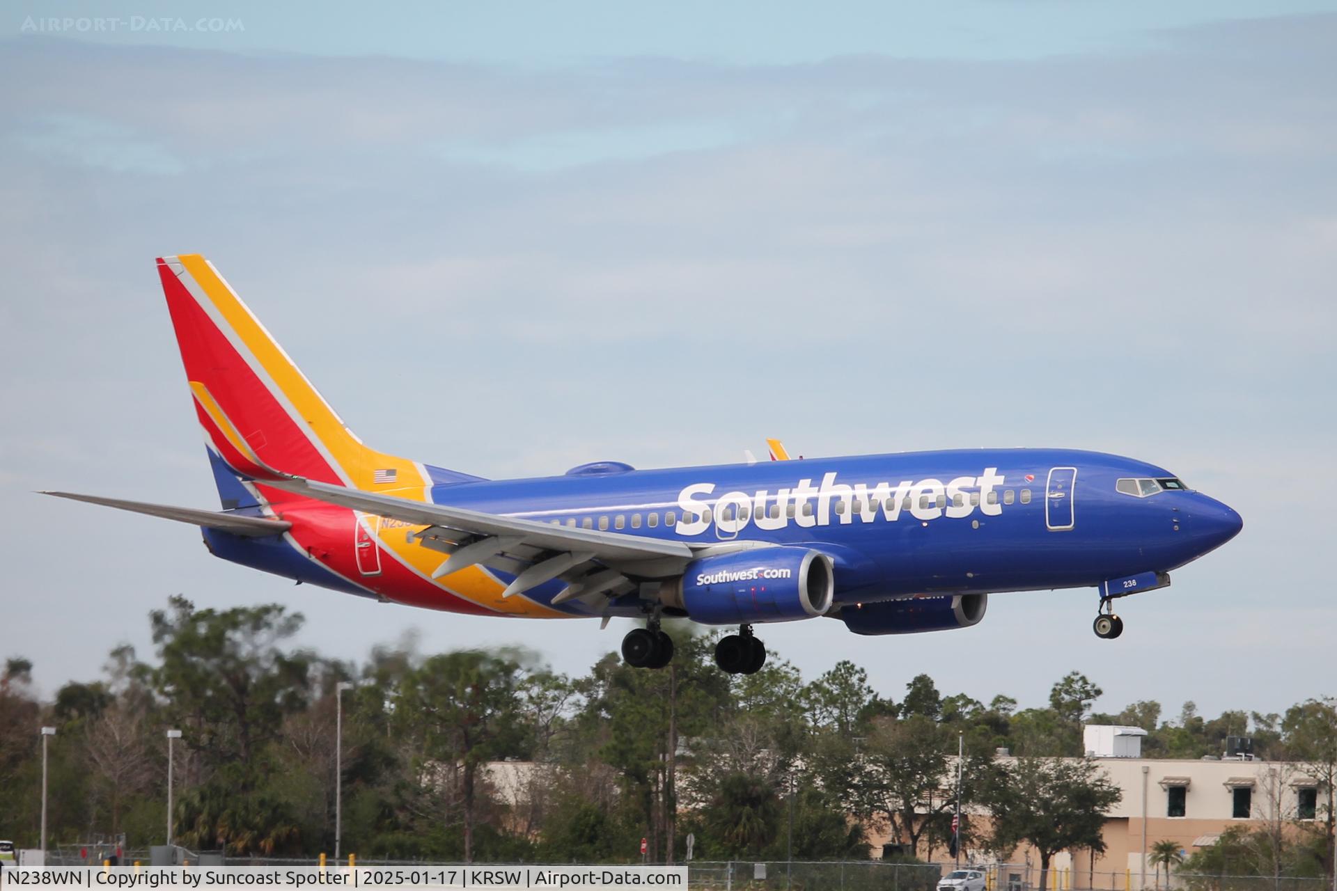 N238WN, 2005 Boeing 737-7H4 C/N 34713, Southwest Flight 543 arrives on Runway 6 at Southwest Florida International Airport following flight from Milwaukee Mitchell International Airport
