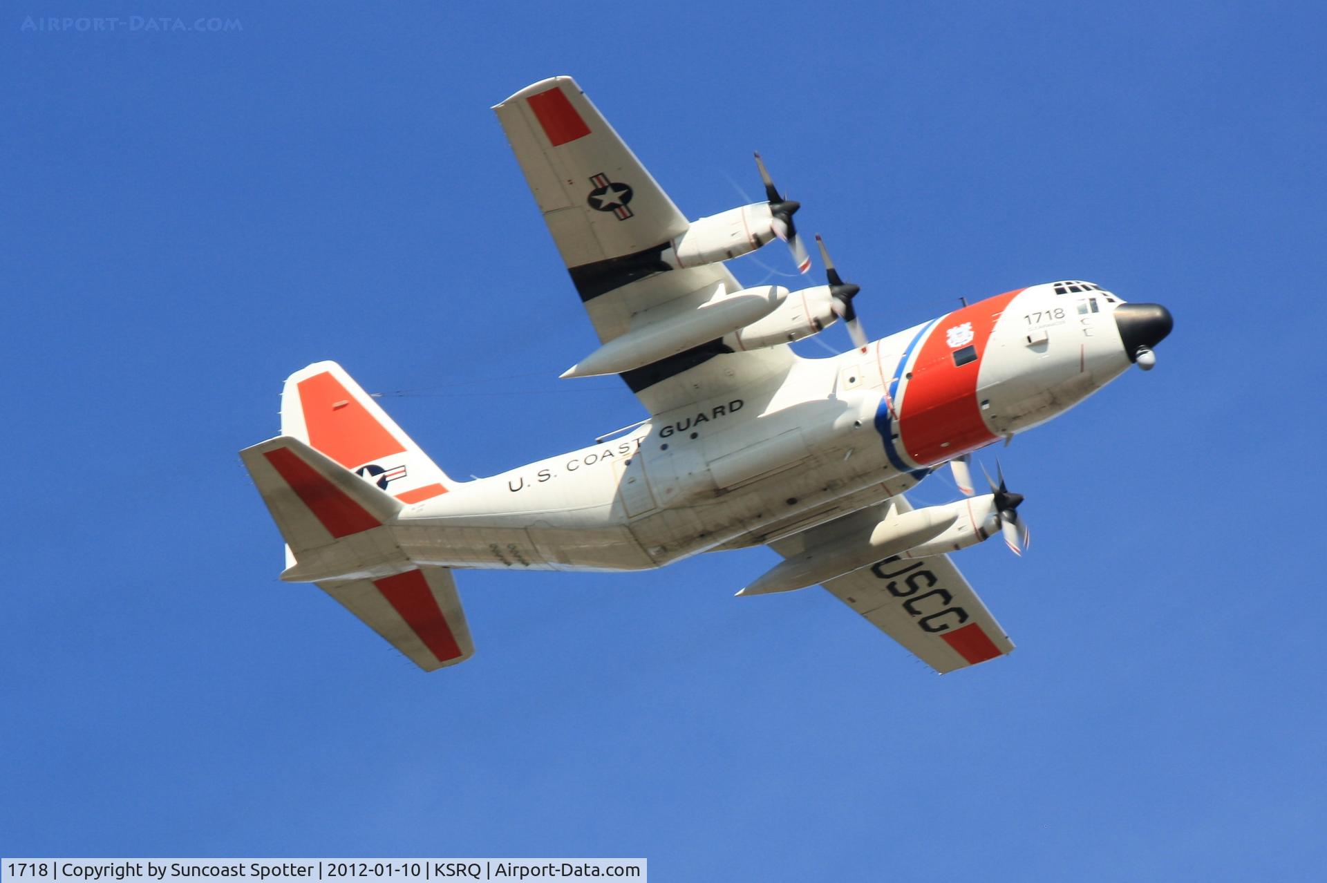 1718, 1986 Lockheed C-130H Hercules C/N 382-5106, US Coast Guard Clearwater 1718 performs maneuvers at Sarasota-Bradenton International Airport