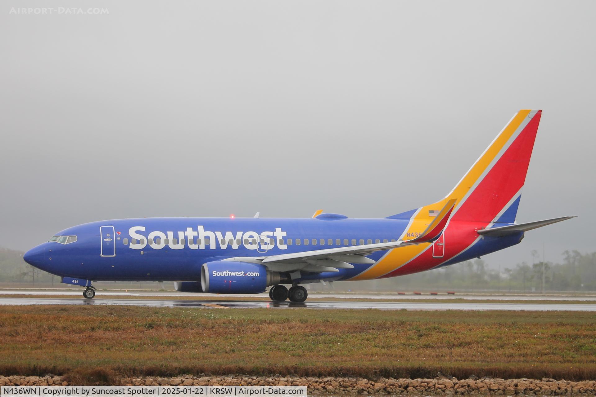 N436WN, 2003 Boeing 737-7H4 C/N 32456, Southwest Flight 2034 taxis at Southwest Florida International Airport prior to flight to Baltimore-Washington International Airport
