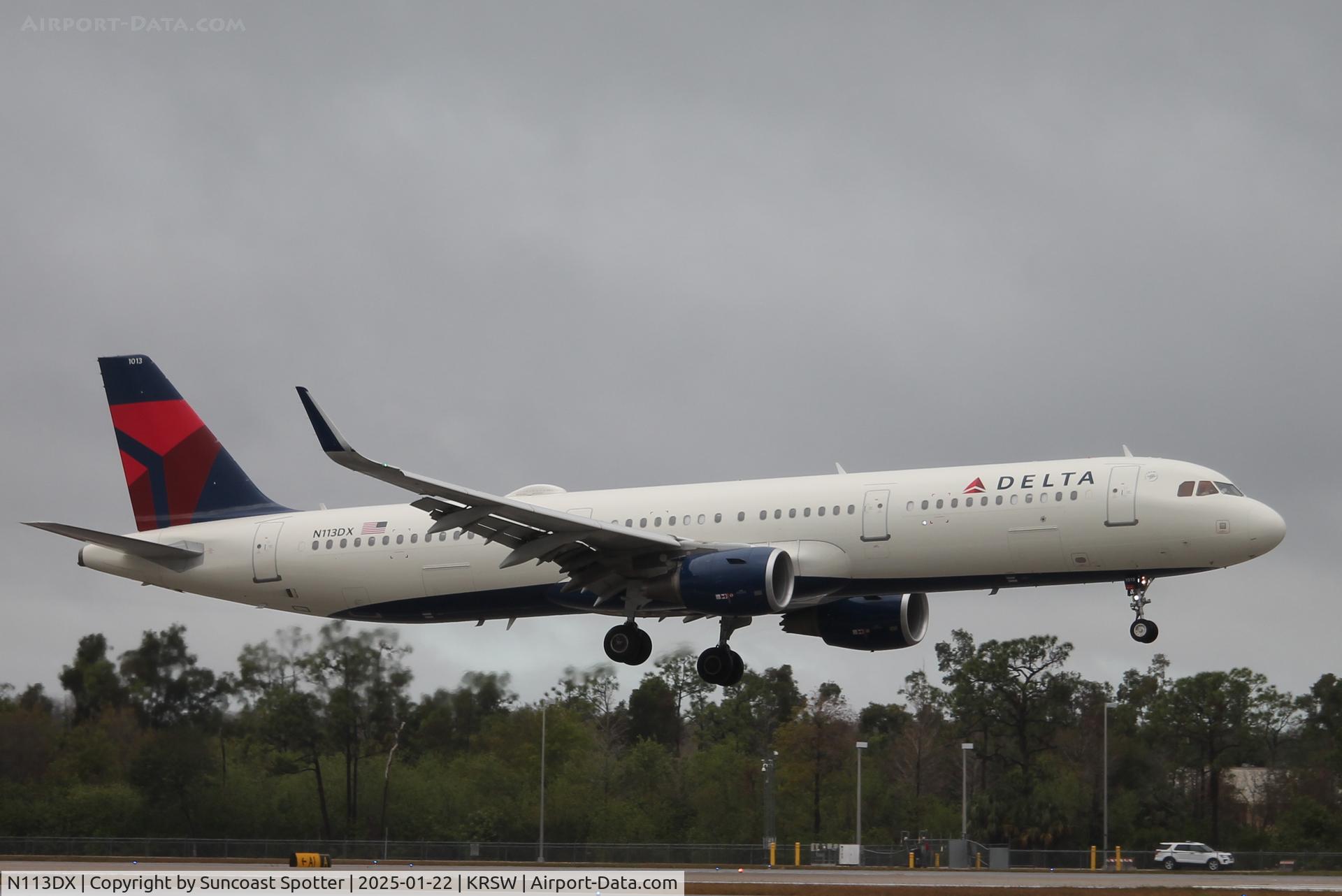 N113DX, 2021 Airbus A321-211 C/N 10100, Delta Flight 2556 arrives on Runway 6 at Southwest Florida International Airport following flight from Detroit Metro Airport