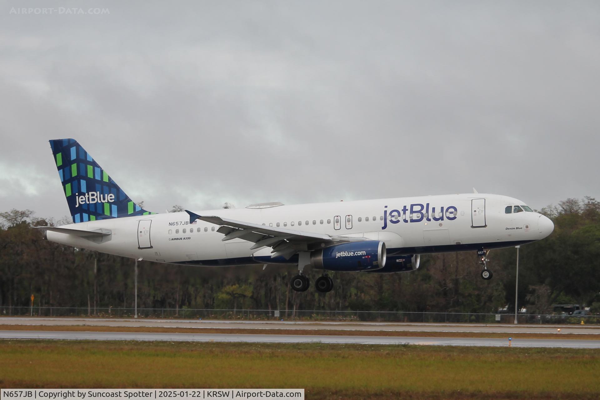 N657JB, 2007 Airbus A320-232 C/N 3119, JetBlue Flight 251 arrives on Runway 6 at Southwest Florida International Airport following flight from Westchester County Airport