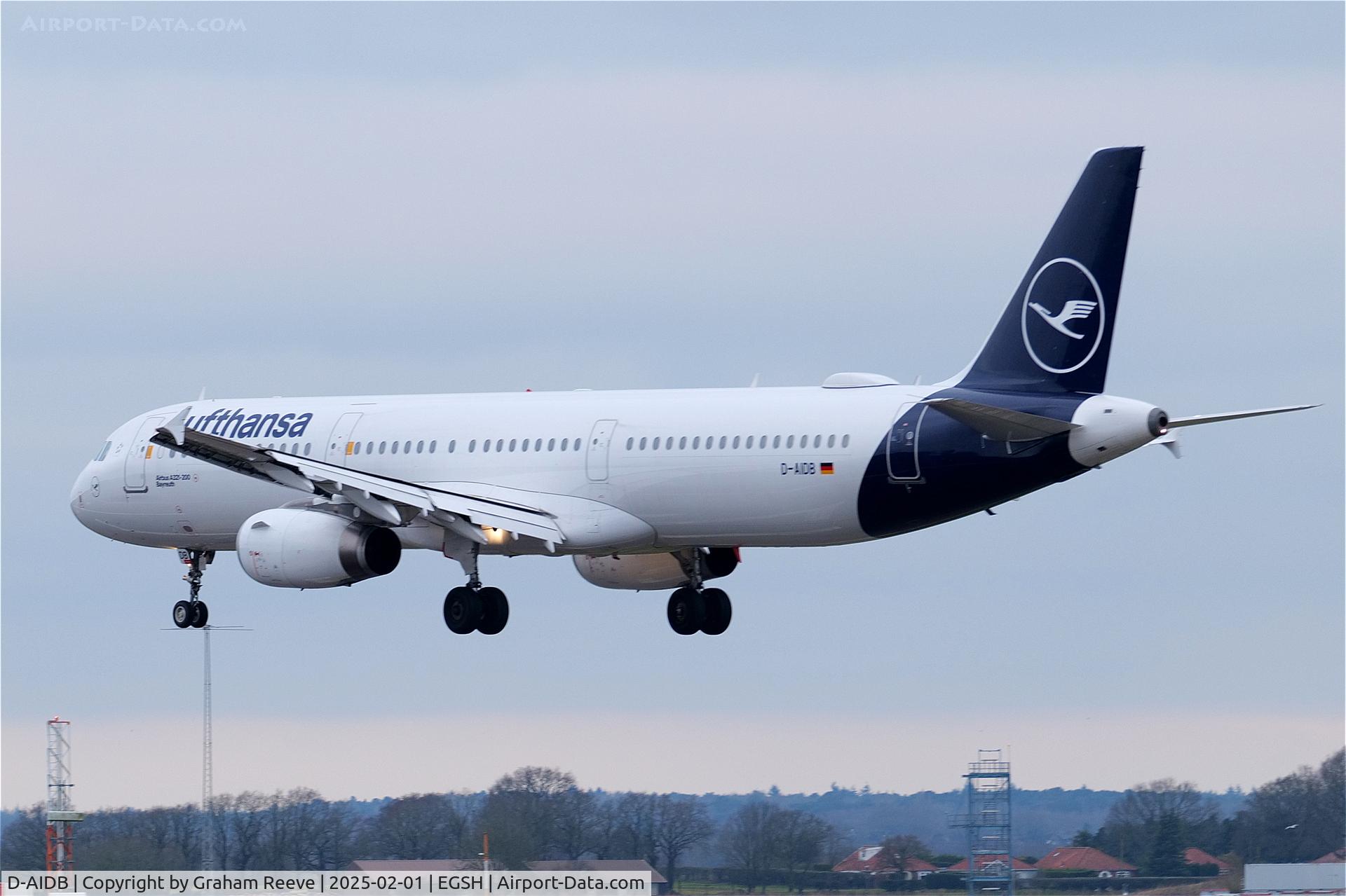 D-AIDB, 2010 Airbus A321-231 C/N 4545, Landing at Norwich.