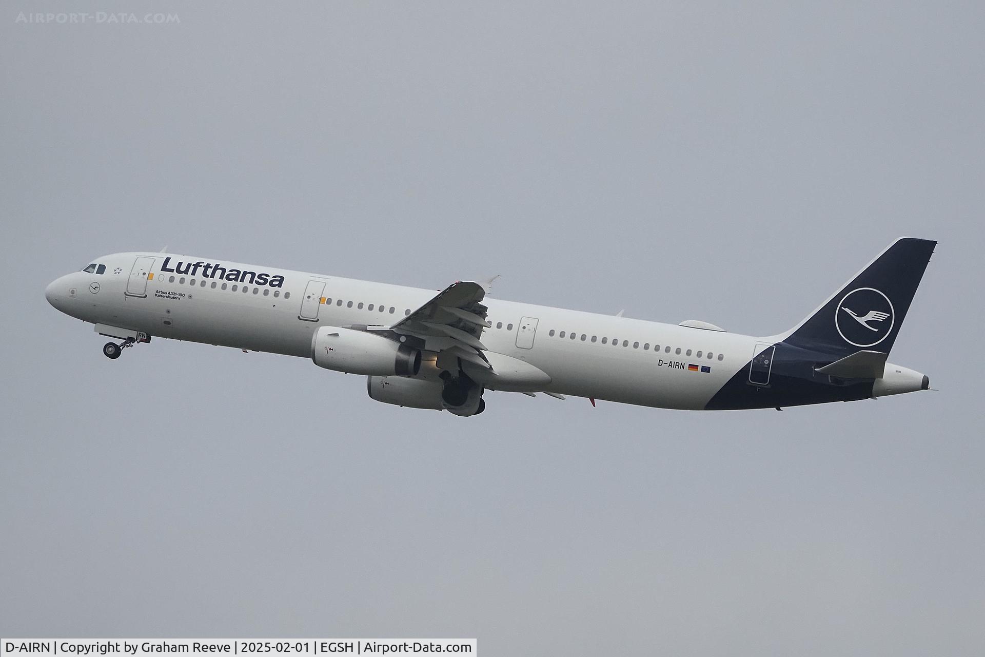 D-AIRN, 1995 Airbus A321-131 C/N 0560, Departing from Norwich.
