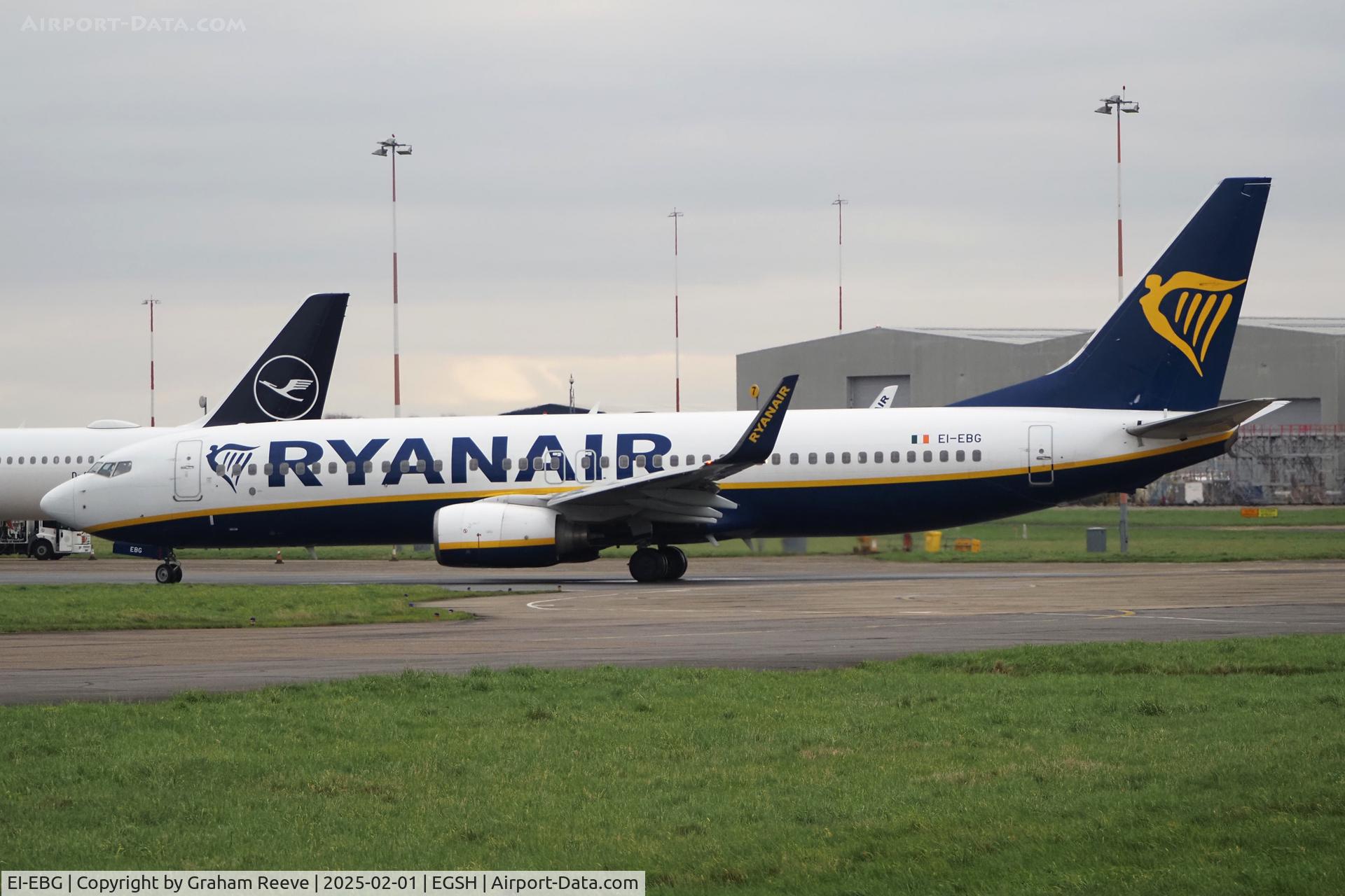EI-EBG, 2009 Boeing 737-8AS C/N 37525, Departing from Norwich.