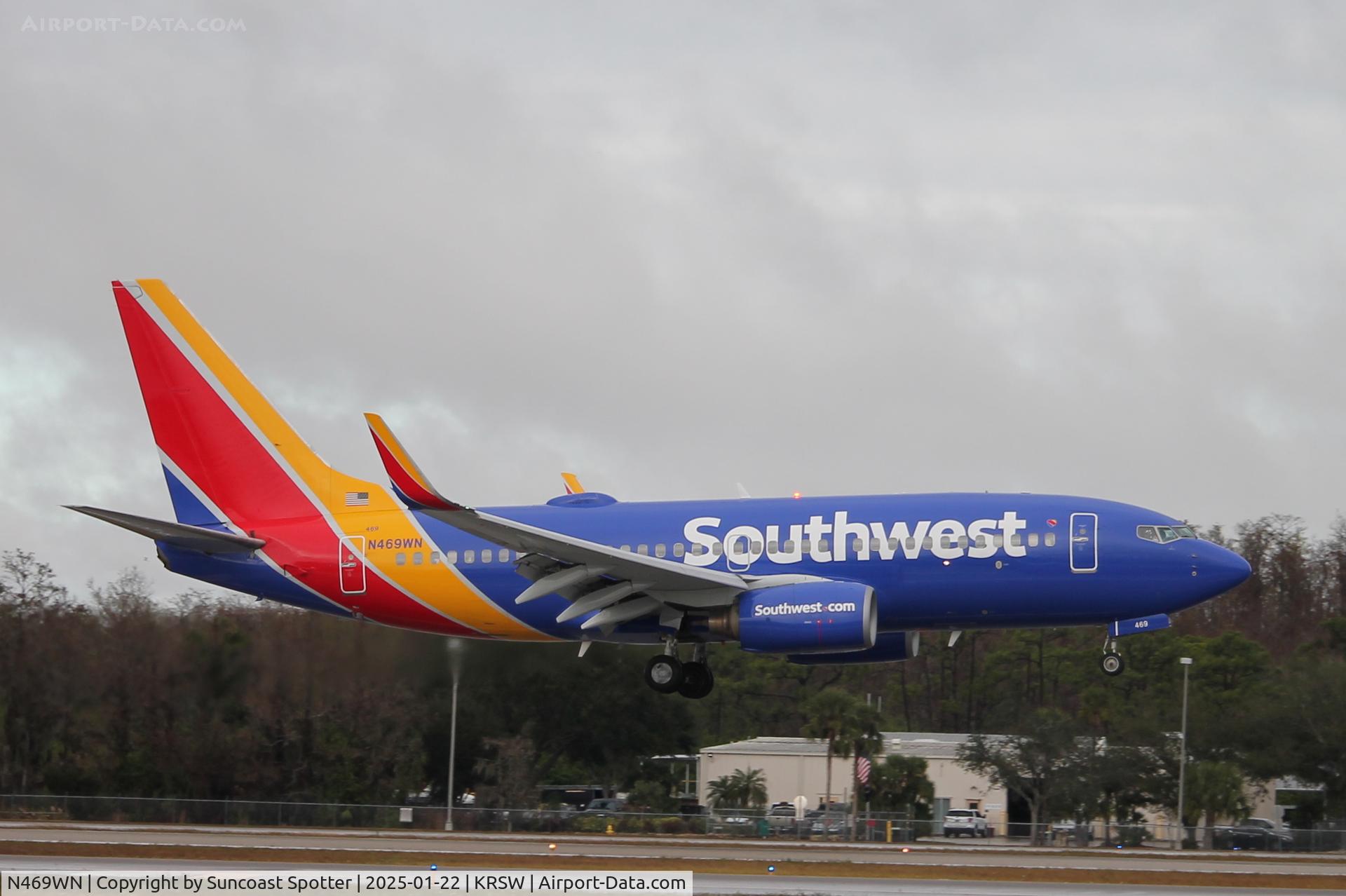 N469WN, 2004 Boeing 737-7H4 C/N 33859, Southwest Flight 1030 arrives on Runway 6 at Southwest Florida International Airport following flight from Pittsburgh International Airport