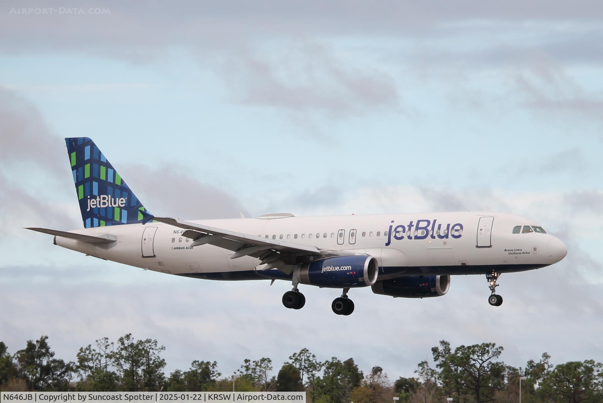 N646JB, 2006 Airbus A320-232 C/N 2945, JetBlue Flight 2065 arrives on Runway 6 at Southwest Florida International Airport following flight from Boston-Logan International Airport